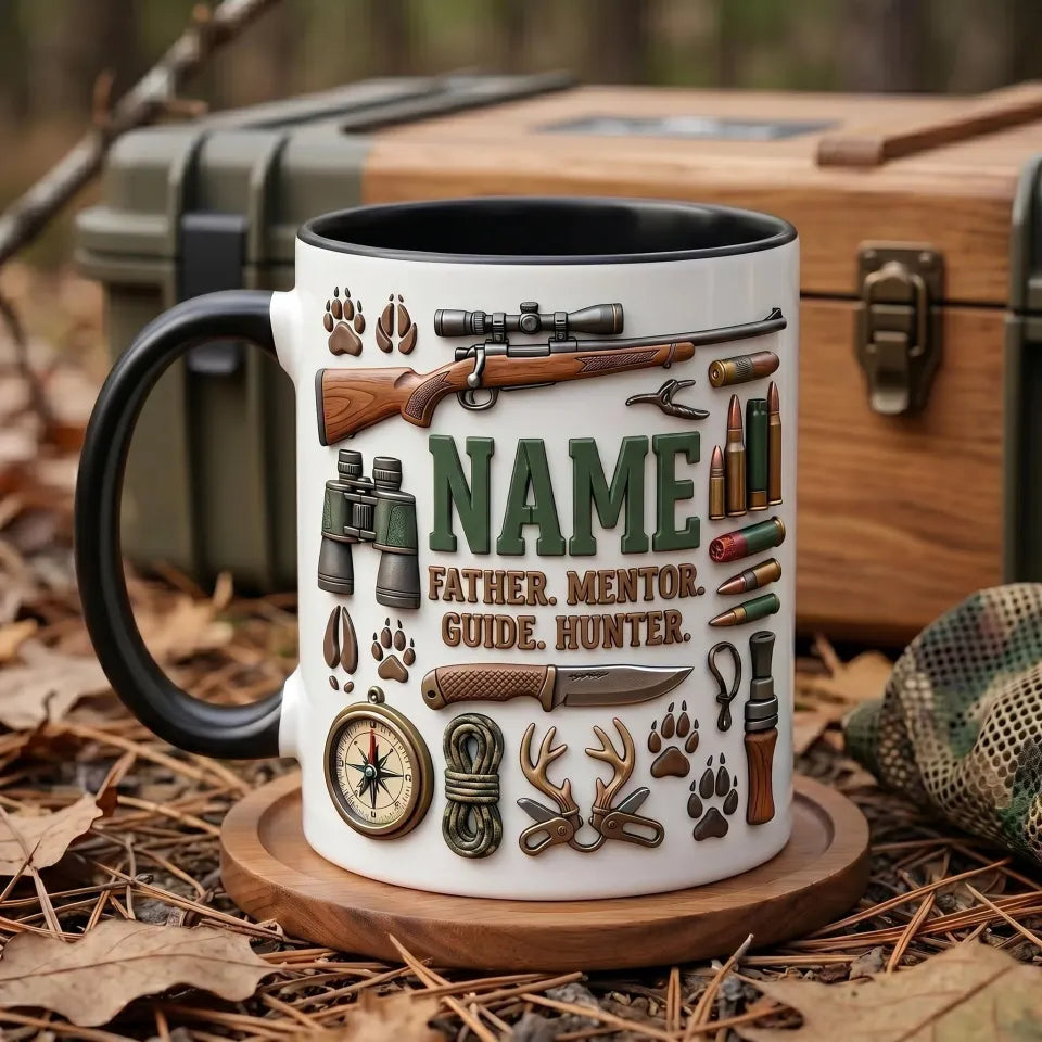 Personalized Hunting Dad Mug 3D Embossed Accent Coffee Mug Father Son Memory Gift 11oz or 15oz
