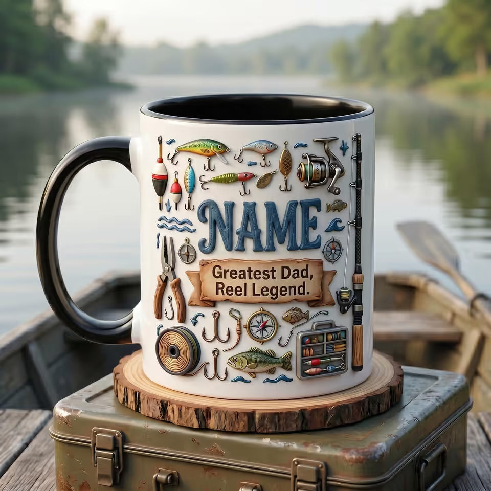 Personalized Fishing Dad Mug with 3D Embossed Accent for Outdoor Enthusiasts