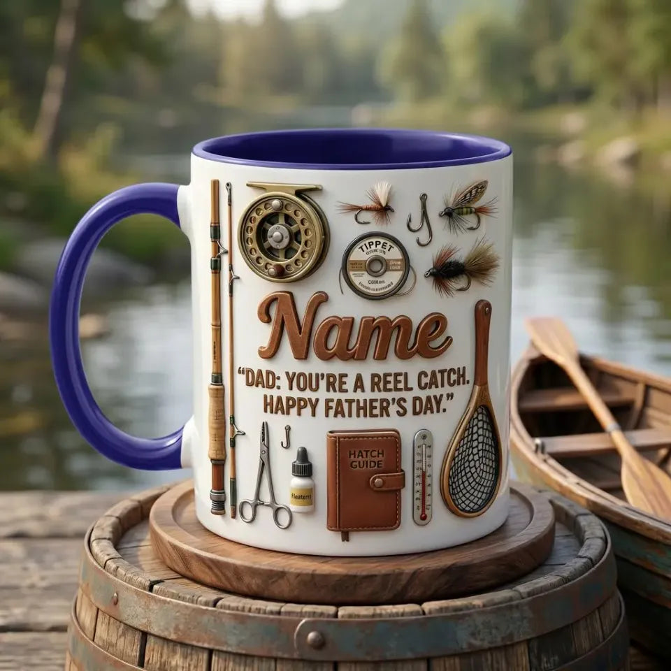 Personalized Fishing Dad 3D Embossed Mug - Gone Fishing Gift