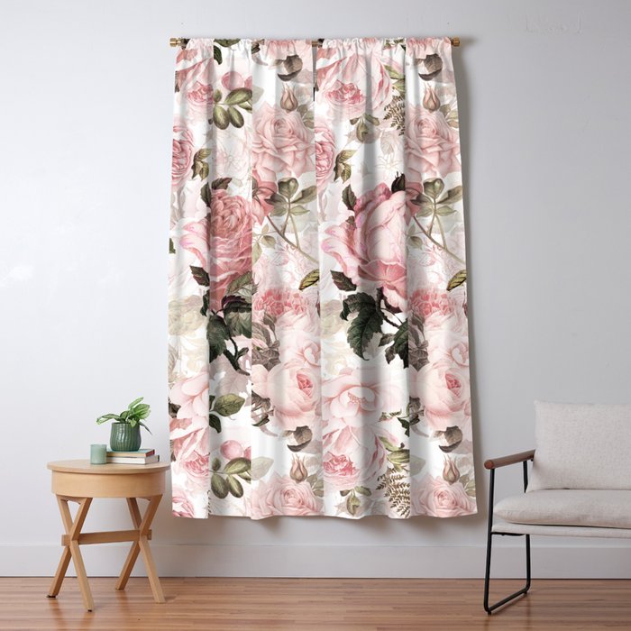 Vintage & Shabby Chic - Sepia Pink Roses Window Curtain Gallery Image 5