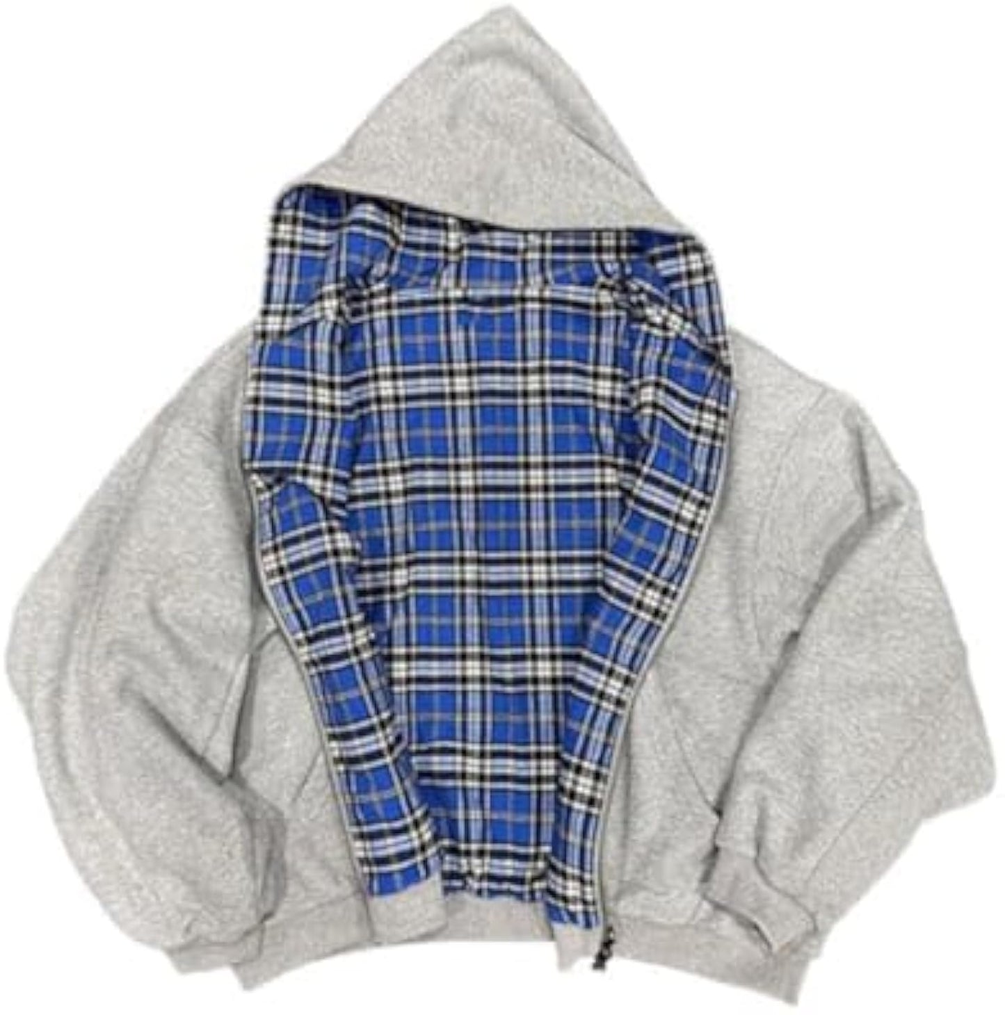 Y2k Grunge Plaid Zip Up Hoodie Men Women Reversible Oversized Emo 2000s Graphic Hoodie Fall Baggy Sweatshirts