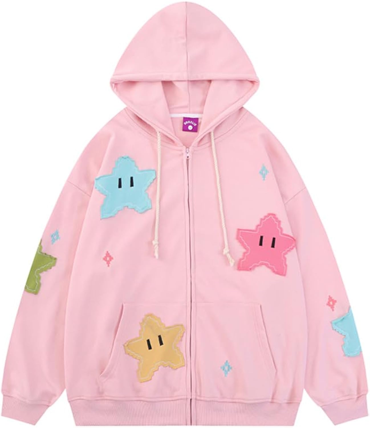 Women's Preppy Star Zip Up Hoodies Y2K Graphic Vintage Jacket Harajuku Baggy Sweatshirts Alt Long Sleeve Clothes