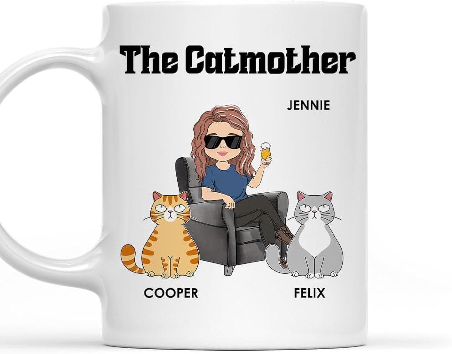 Wrappiness The Catmother Personalized Coffee Mug - Cat Mom Gift for Women 11Oz 15Oz Ceramic Cup Custom Breeds, Funny Drinking Mug for Kitten Mama Mother Momma Birthday Christmas Just Because