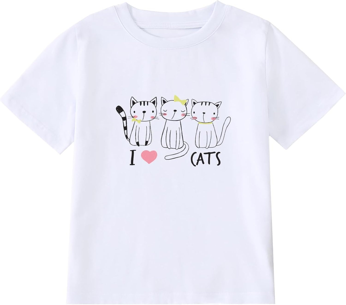 Girl's Cute Cat Graphic T-Shirts Funny Animal Lover Tee