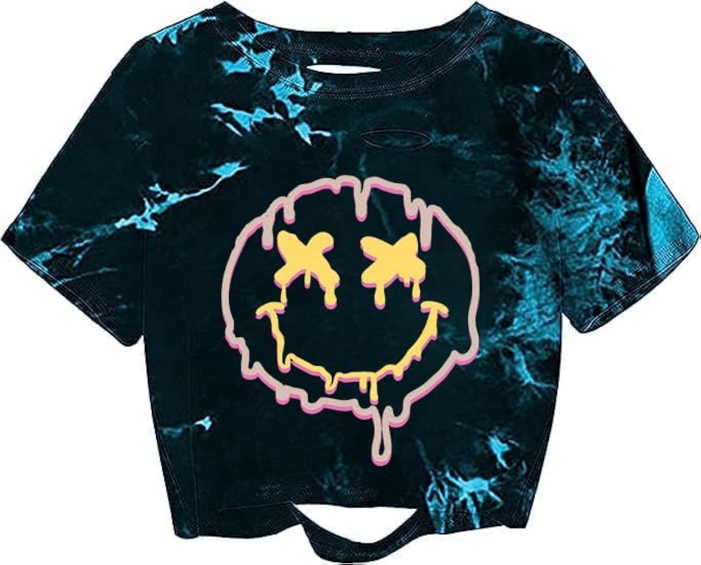 Women's Summer Casual Distressed Short Sleeve Crop Top Crewneck T Shirt