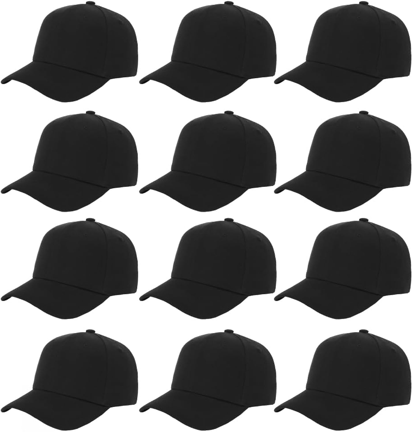 Plain Adjustable Baseball Cap - Lot of 12 Unisex Blank Design Caps