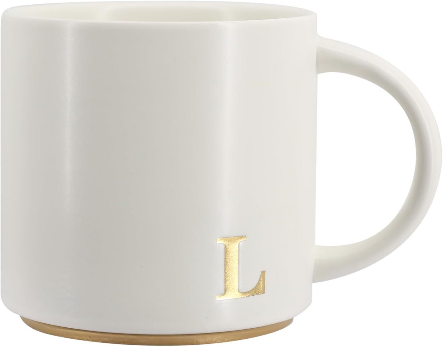 COLLECTIVE HOME - Monogram Ceramic Mugs, 15 oz Golden Initial Coffee Cups, Elegant Capital Alphabet Tea Mugs, Elegant Personalized Mug with Gift Box, Luxurious Cups for Office and Home (L)