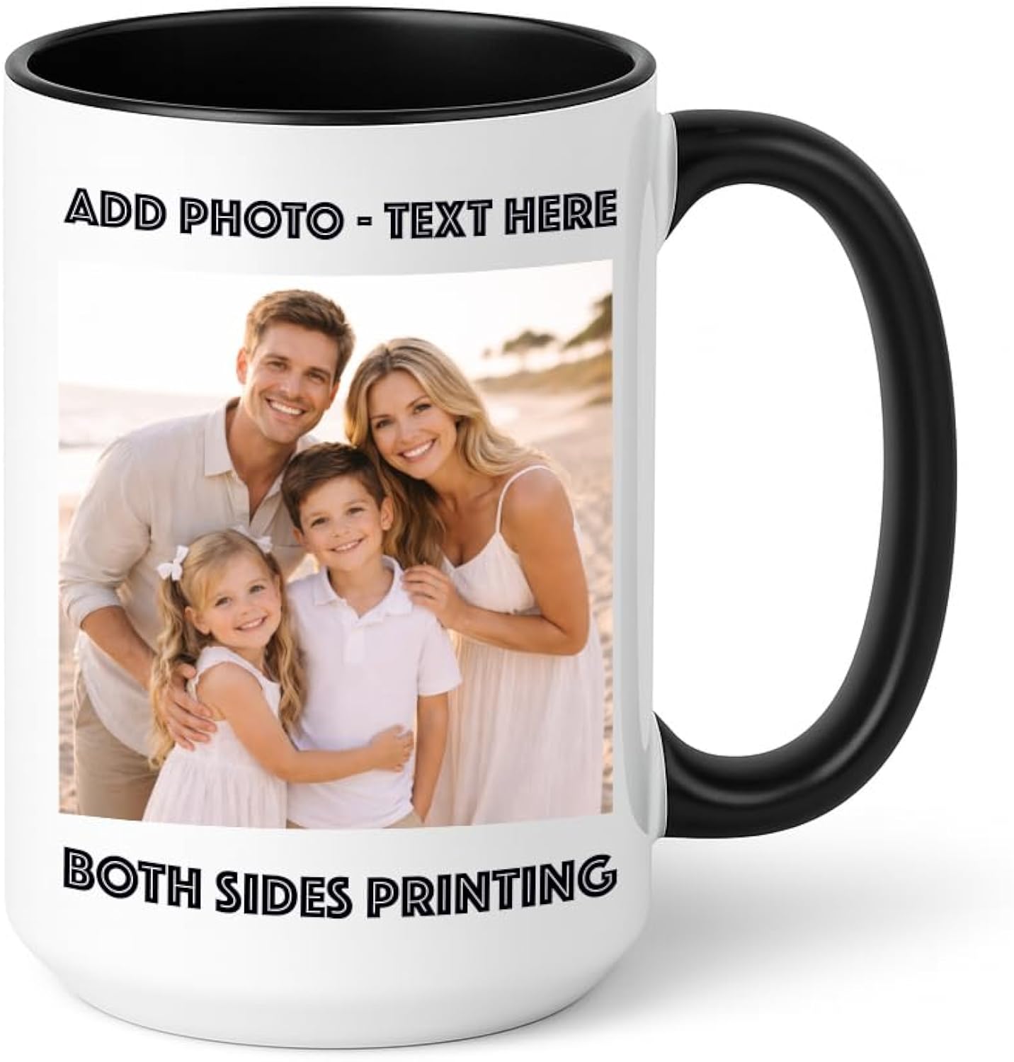 Personalized Photo Coffee Mug 15 oz Ceramic – Custom Picture Text or Logo | Double-Sided Print, Dishwasher & Microwave Safe | Gift (Black)