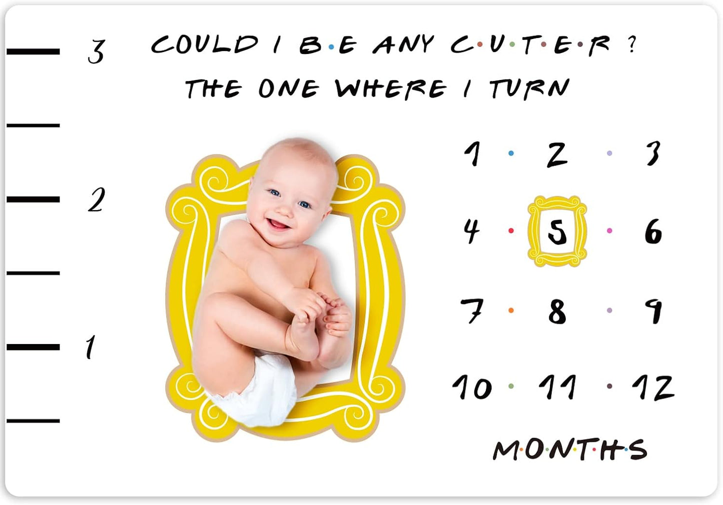 Friends Baby Milestone Blanket, TV Show Merchandise Gift for Baby Shower, Newborn Essentials Photo Props for Age and Growth, Yellow Frame Included, 50'' X 60''