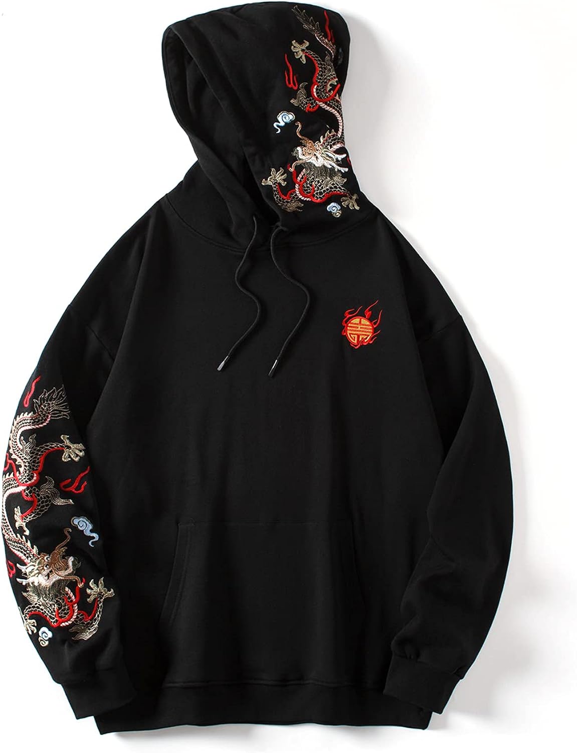Streetwear Men's Dragon Embroidered Heavyweight Graphic Hoodies