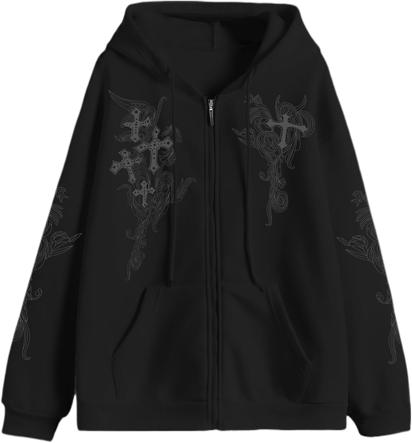 Zip Up Hoodies Y2k Jacket Graphic Gothic Jackets Grunge Cross Hoodie Baggy Streetwear Emo Sweater Aesthetic Clothes