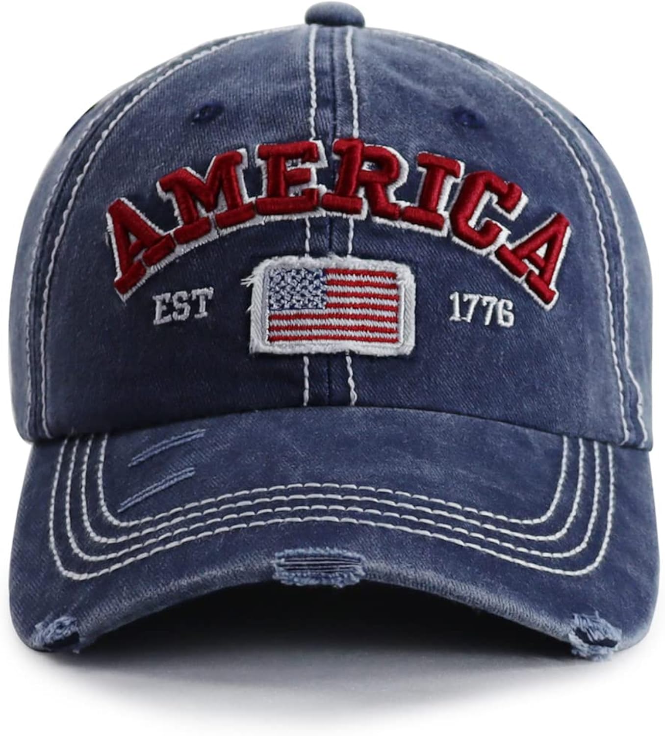 American Flag Hat for Men Women, Funny Adjustable Cotton Embroidered Distressed Baseball Cap