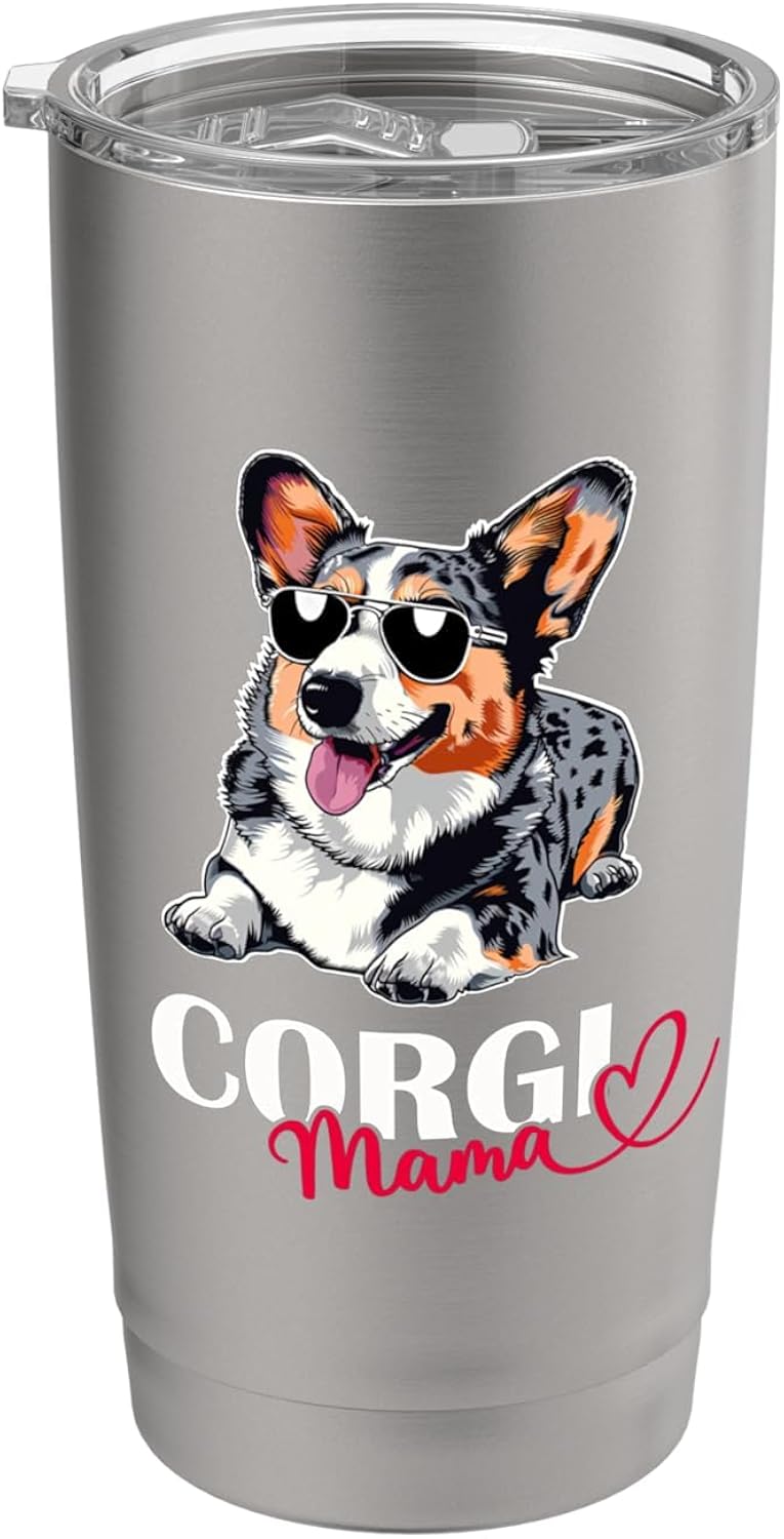 Womens Girls Corgi Mama Blue Merle Corgi Mom Lover Stainless Steel Insulated Tumbler