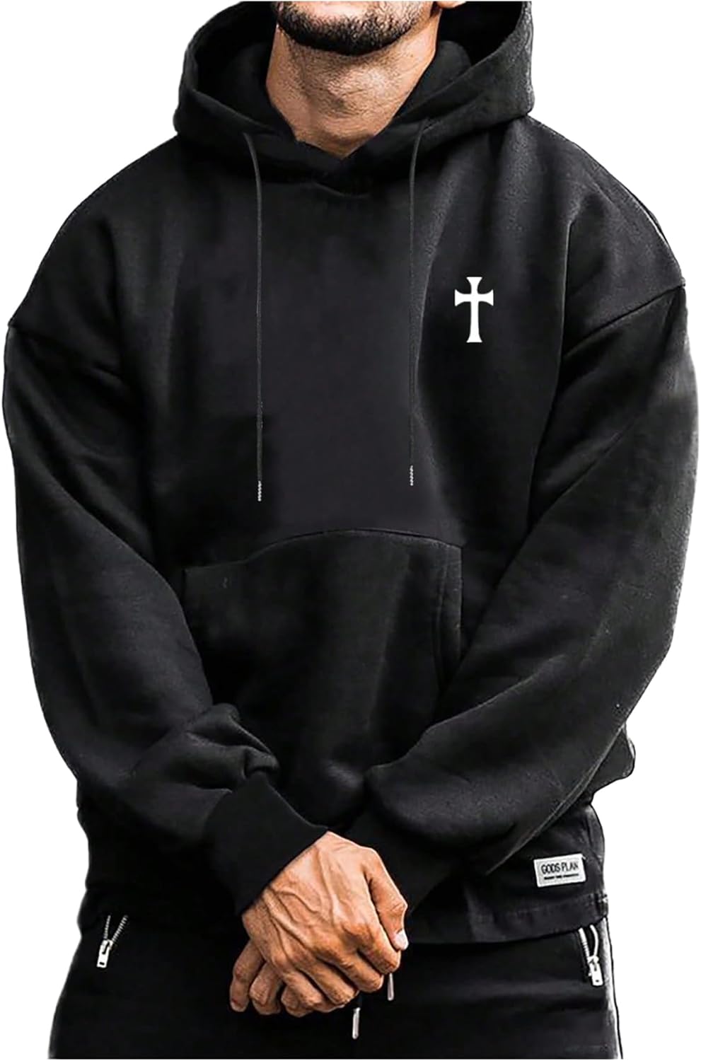 Hoodies for Men Graphic Print Drawstring Drop Shoulder Long Sleeve Sweatshirt Pullover Tops