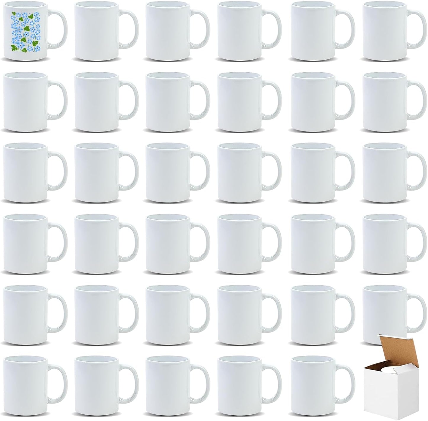 Sublimation Mugs 11 oz, Sublimation Blanks, Bulk Ceramic Coffee Mugs, Cups for Gift, Party, Business, Individual White Box, Microwave and Dishwasher Safe, White, Case of 36