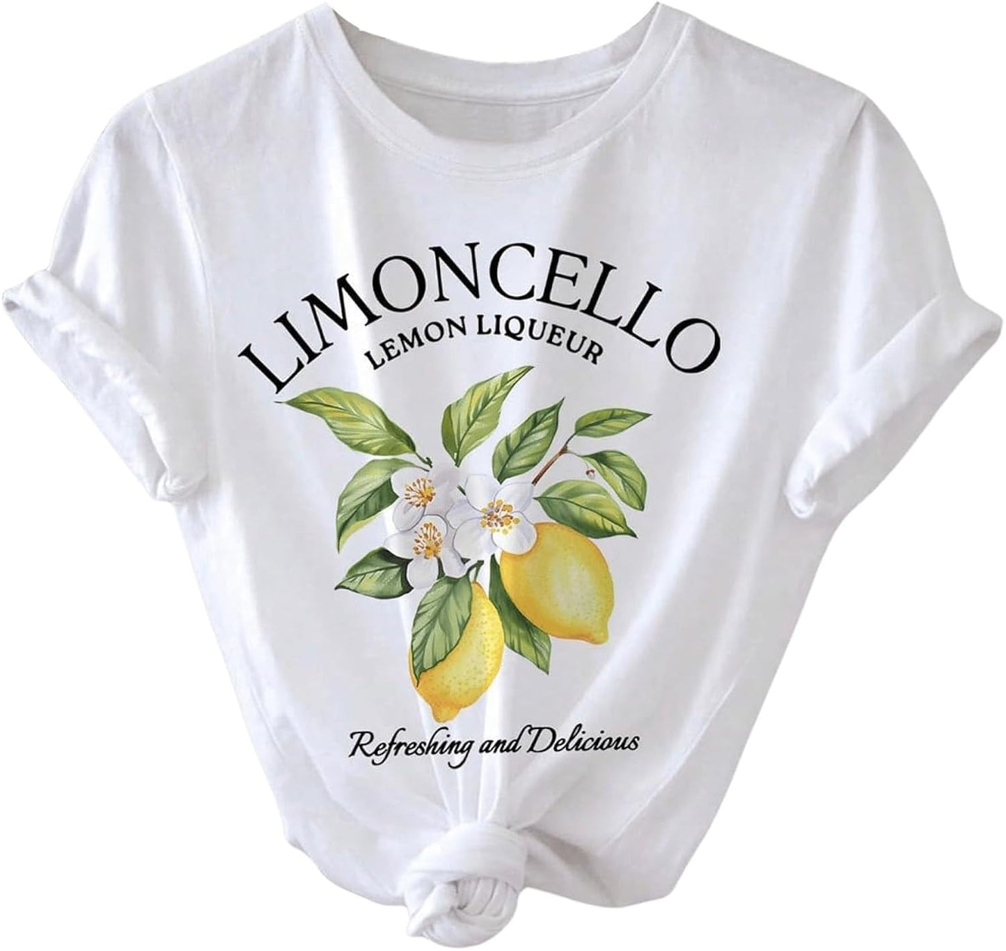 Women's Lemon Shirts Letter Fruit Printed Graphic Tees Short Sleeve Casual T-Shirt