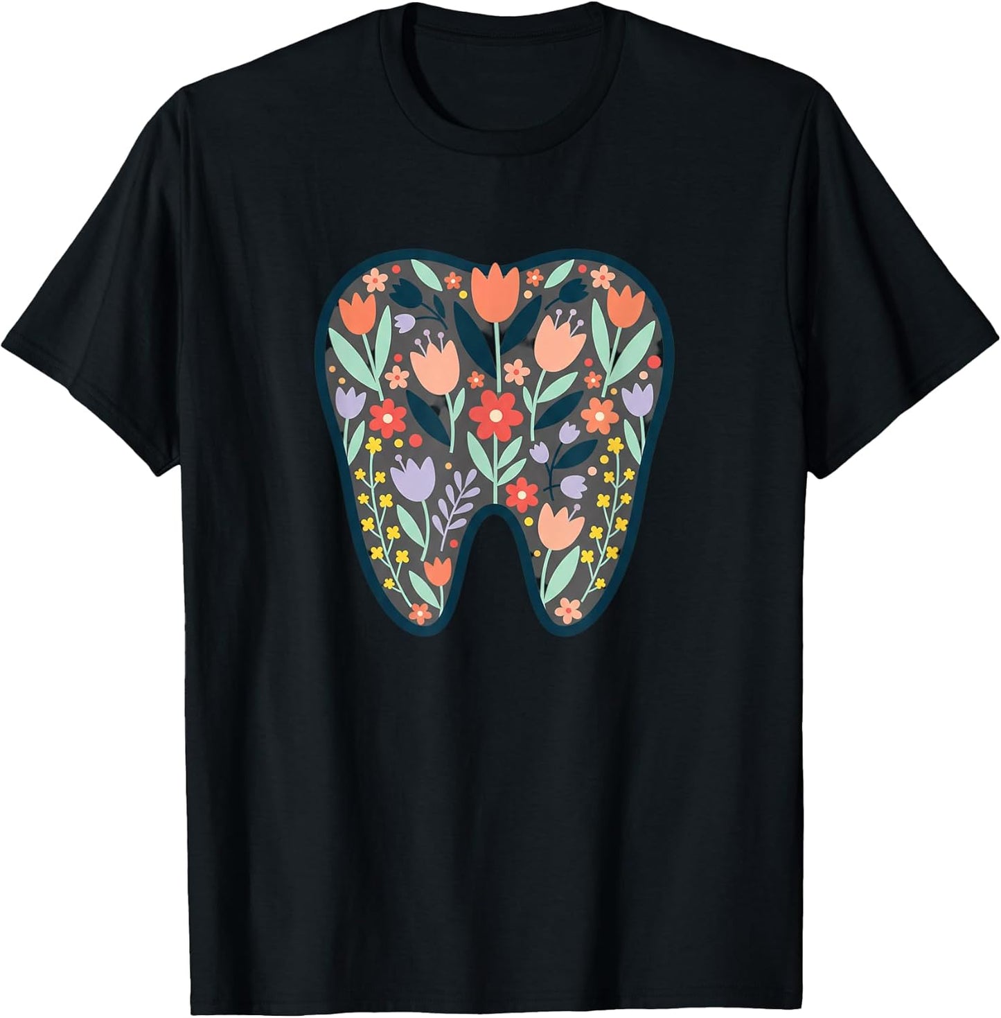 Floral Tooth Illustration Dentist Office Wall Art Nature Blo T-Shirt