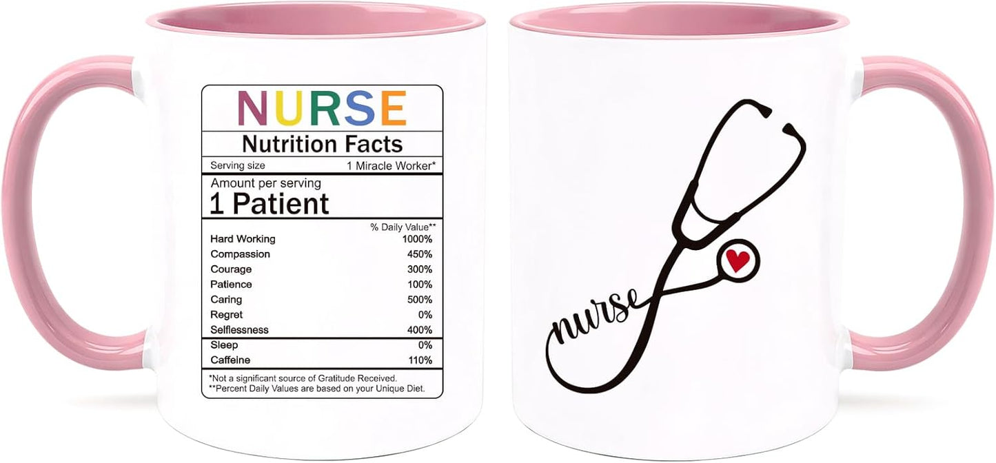 Funny Nurse Mug Gifts for Women Men, Nurse Nutrition Facts Coffee Mug, RN LPN CNA Appreciation Present, Nursing Student Graduation Gift, 11 Oz Ceramic Cup