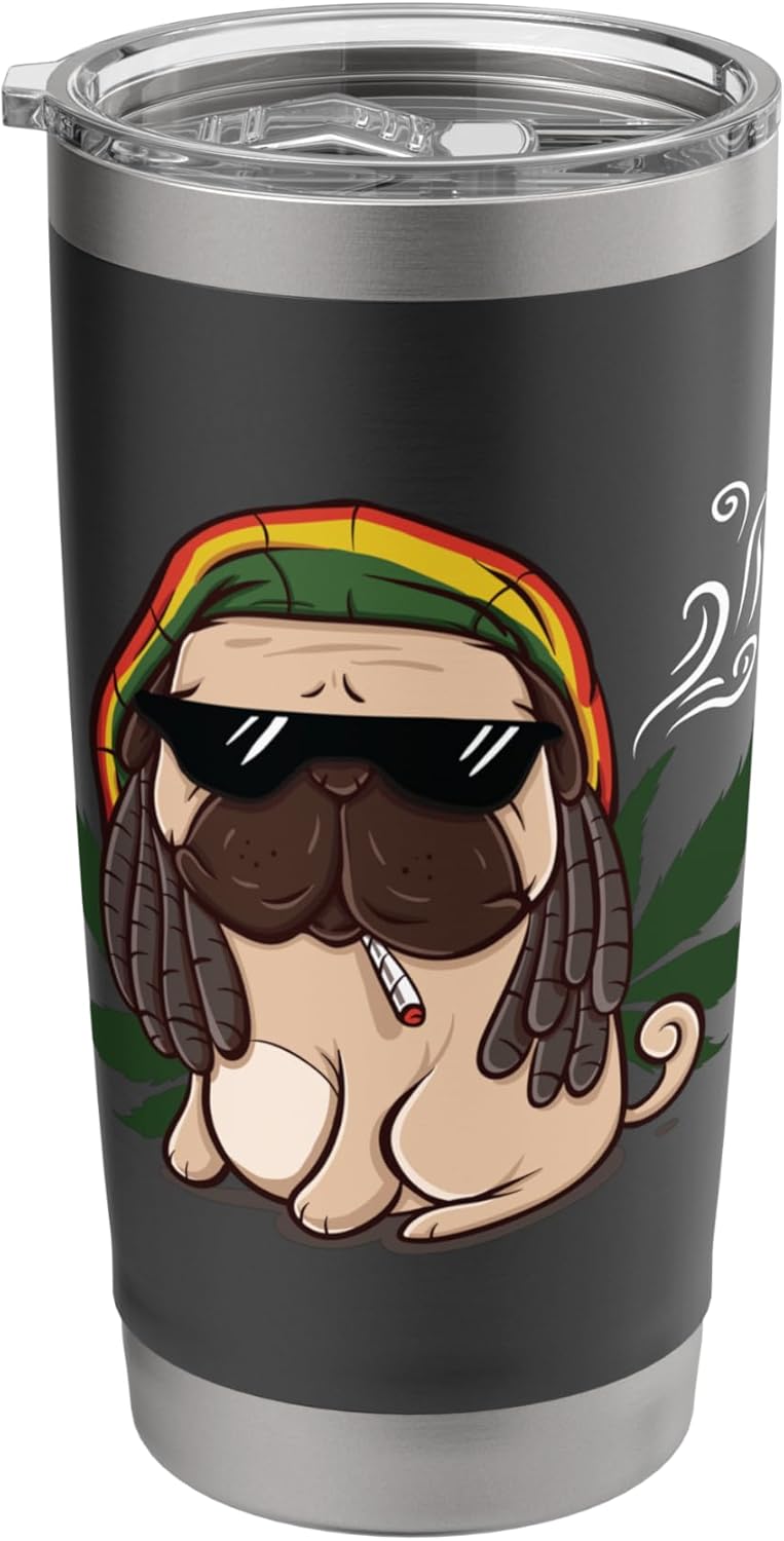 Pug Dog Smokes Grass Shirt Marijuana Pug Cannabis Stoner Stainless Steel Insulated Tumbler