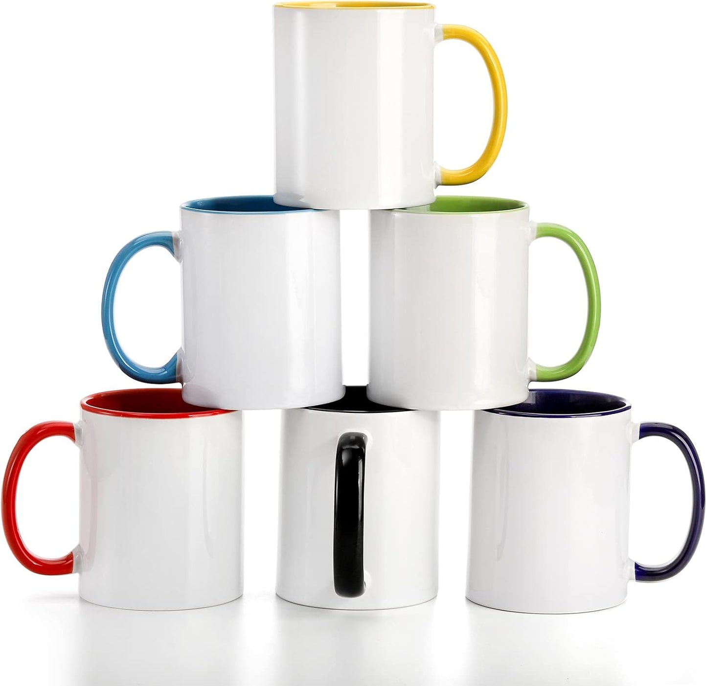 AVLA 6 Packs Porcelain Sublimation Mugs, 12 OZ Blank Drinking Cups with Handles, DIY Coated Ceramic Coffee Mug Sets for Cappuccino, Tea, Milk, Latte, Hot Cocoa, Microwave and Dishwasher Safe
