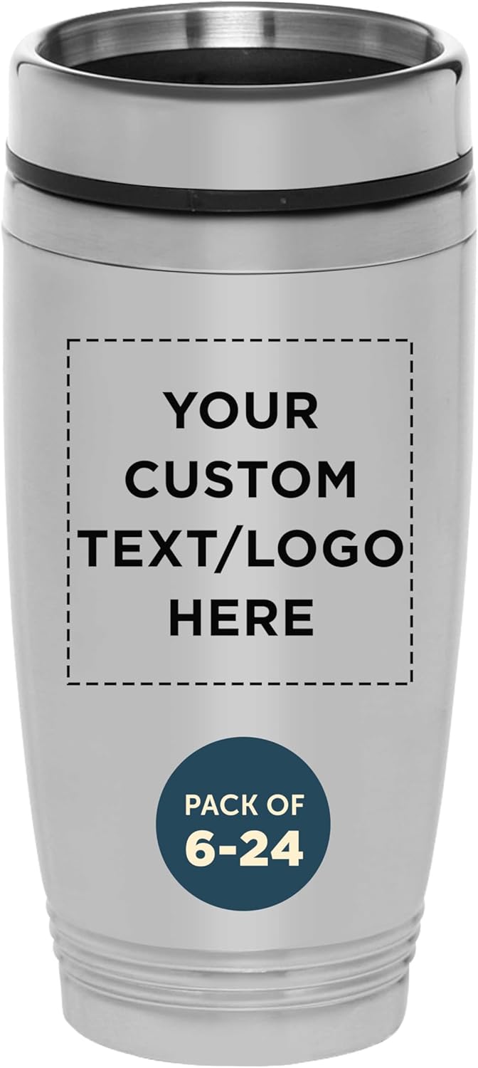 DISCOUNT PROMOS Custom Stainless Steel Tumblers 16 oz Set of 6/12/24 Personalized Bulk Pack Perfect for Coffee Soda Other Hot Cold Beverages - Silver