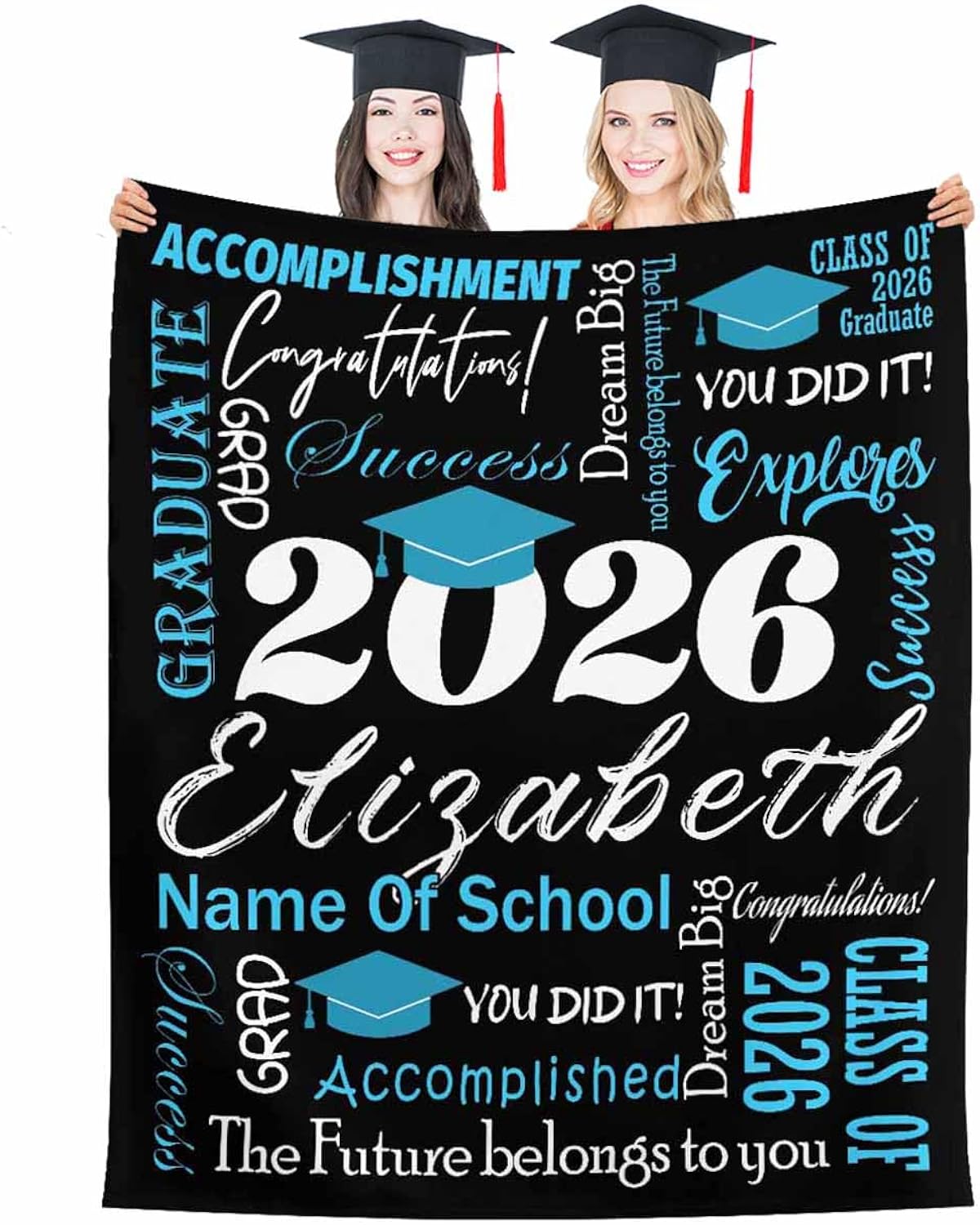 Custom Graduation Blanket Graduation Gift for Him Her, Personalized Class of 2026 Graduation Blankets with School Name, Customized Flannel Throw Blanket Gift for High School College 2026 Graduates