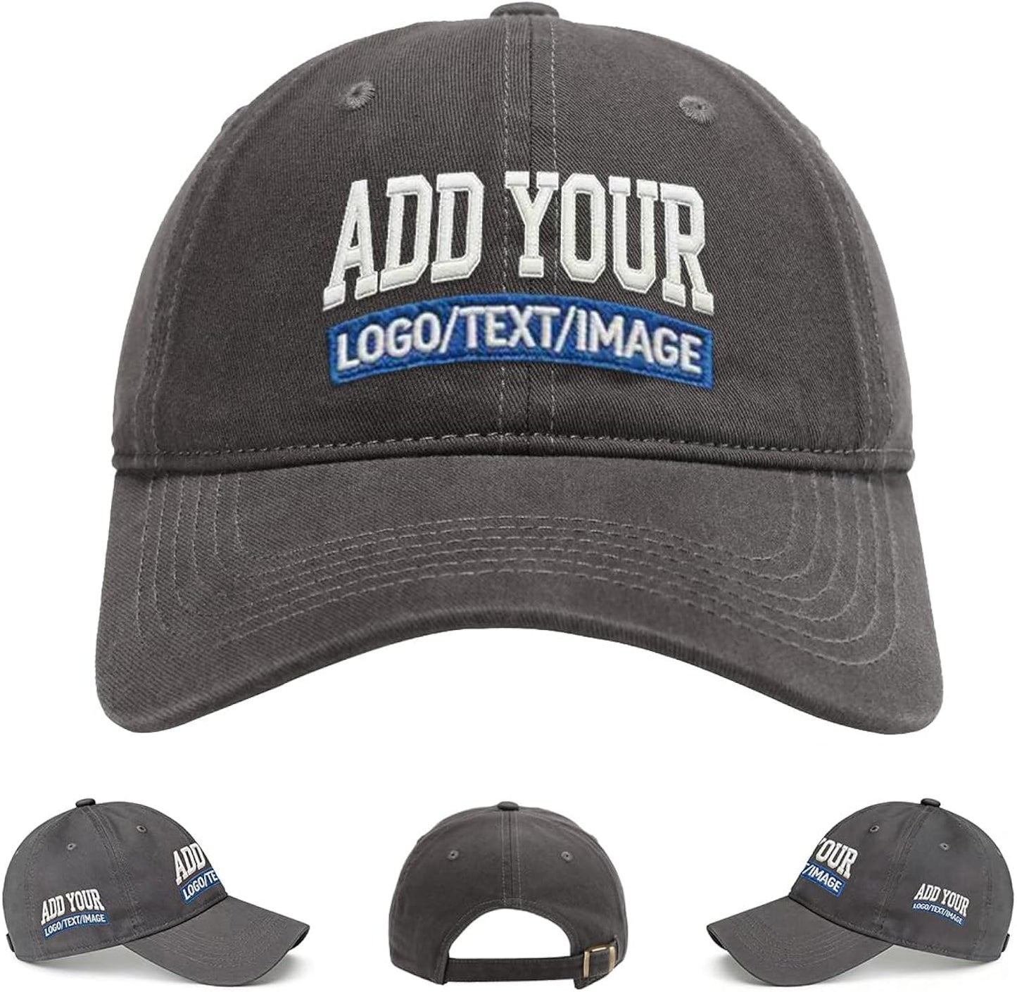 Custom Embroidered & Printed Hats for Men Women - Personalized Baseball Cap with Your Logo/Text, Vintage Dad Hat Style (Dark Gray)