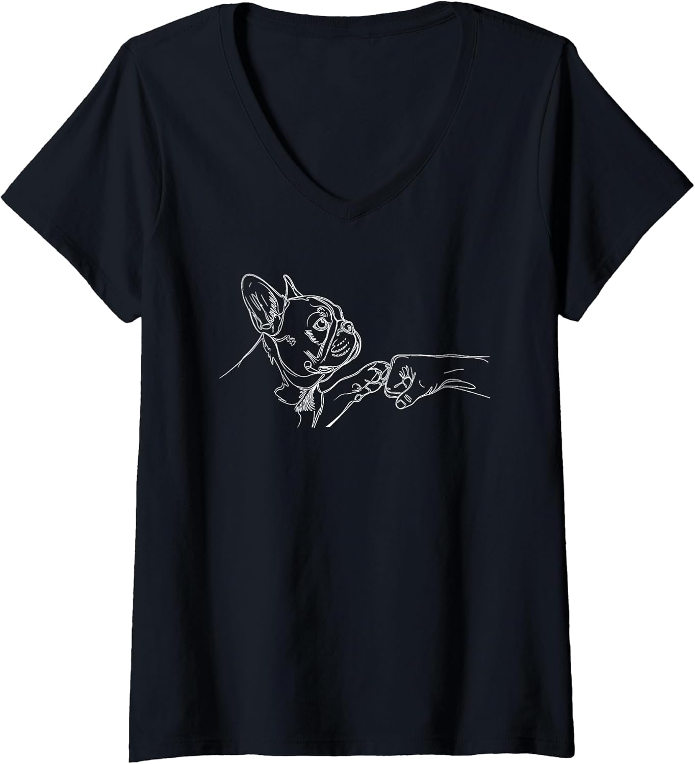 Womens French Bulldog Punch Hand Friendship Fist Bump Dog Lovers V-Neck T-Shirt