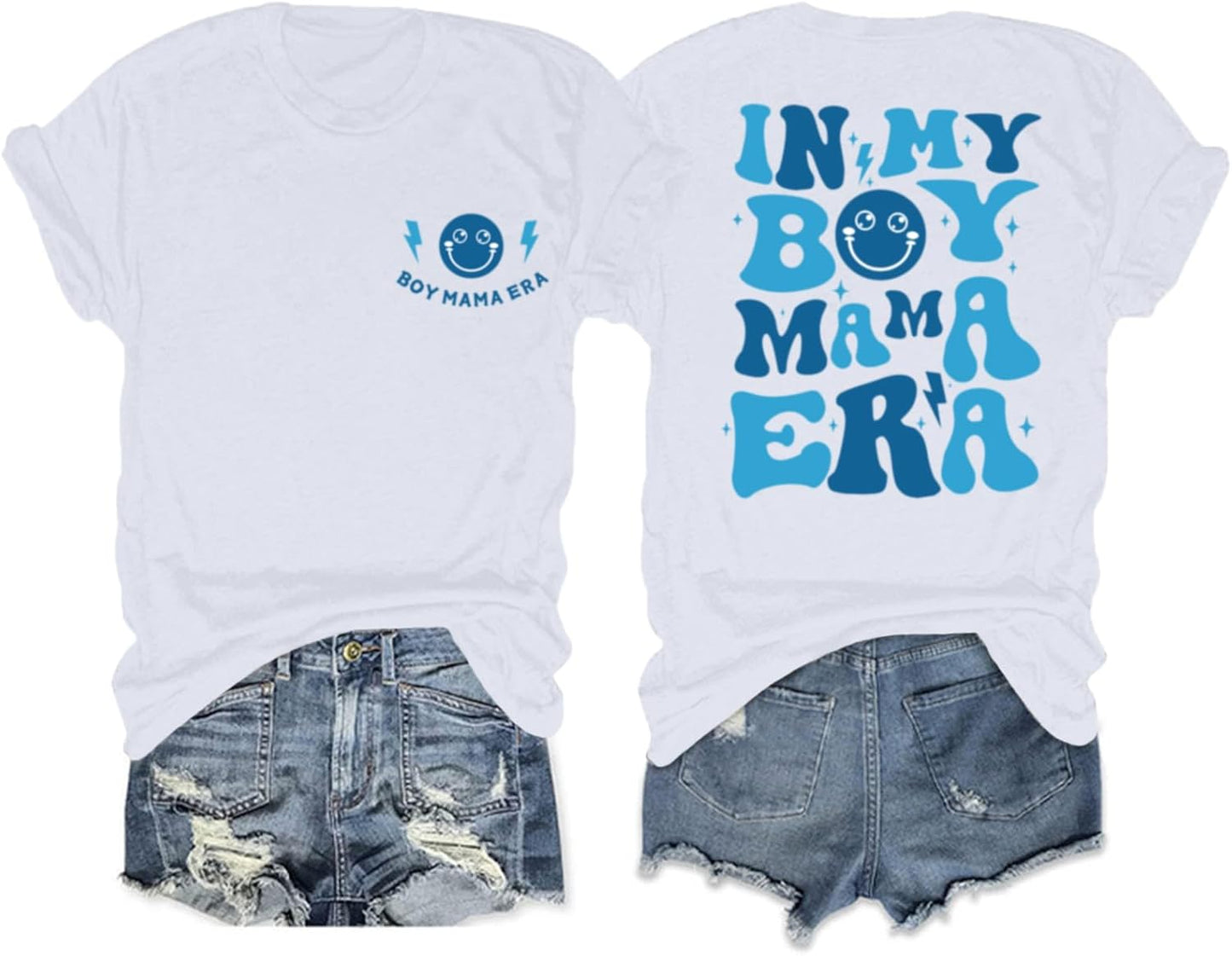 in My Boy Mom Era Shirt Mama Graphic Tees for Women Mother's Day Tshirt Gift Casual Funny Cute Letter Print Tops