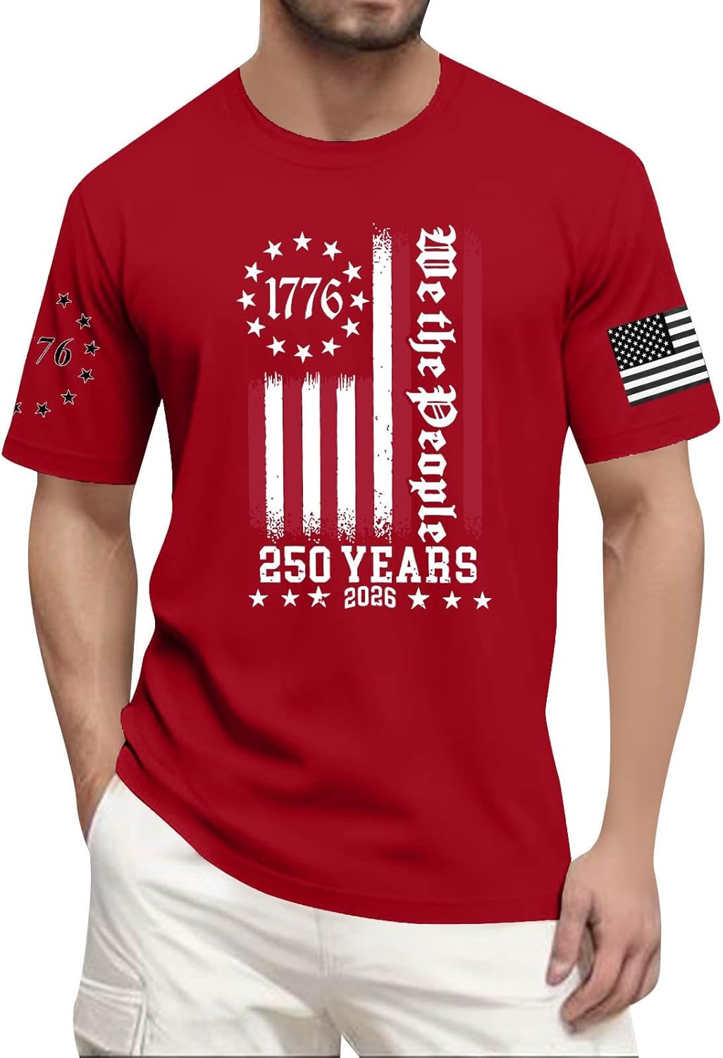 Men's 250th USA Shirt Short Sleeve 1776-2026 We The People Independence Day American Flag Print Shirts, S-5XL