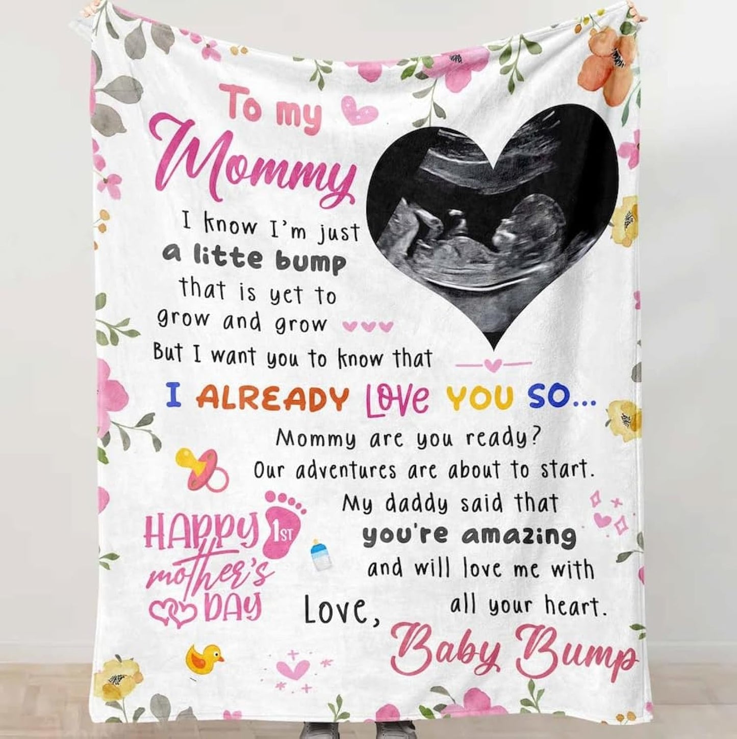 Pamaheart Personalized Mommy Blanket, Mom to Be Gifts Pregnancy Gifts, New Pregnancy Gift for Mom, Custom Photo Ultrasound,