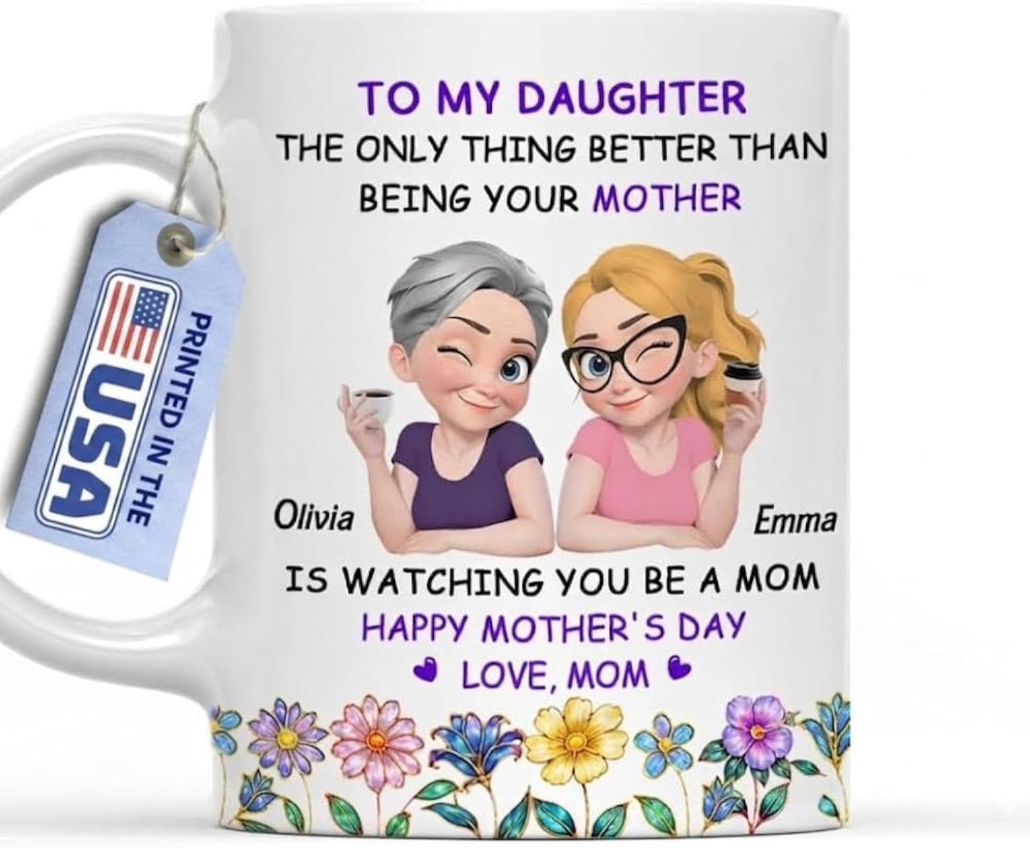 Wrappiness Watching You Be a Mom Personalized Mug – First Mother’s Day Gift from Mom to Daughter, Custom Mother-Daughter Coffee Mug with Names, New Mom Gift, Sentimental Gift for Her, Made in Usa