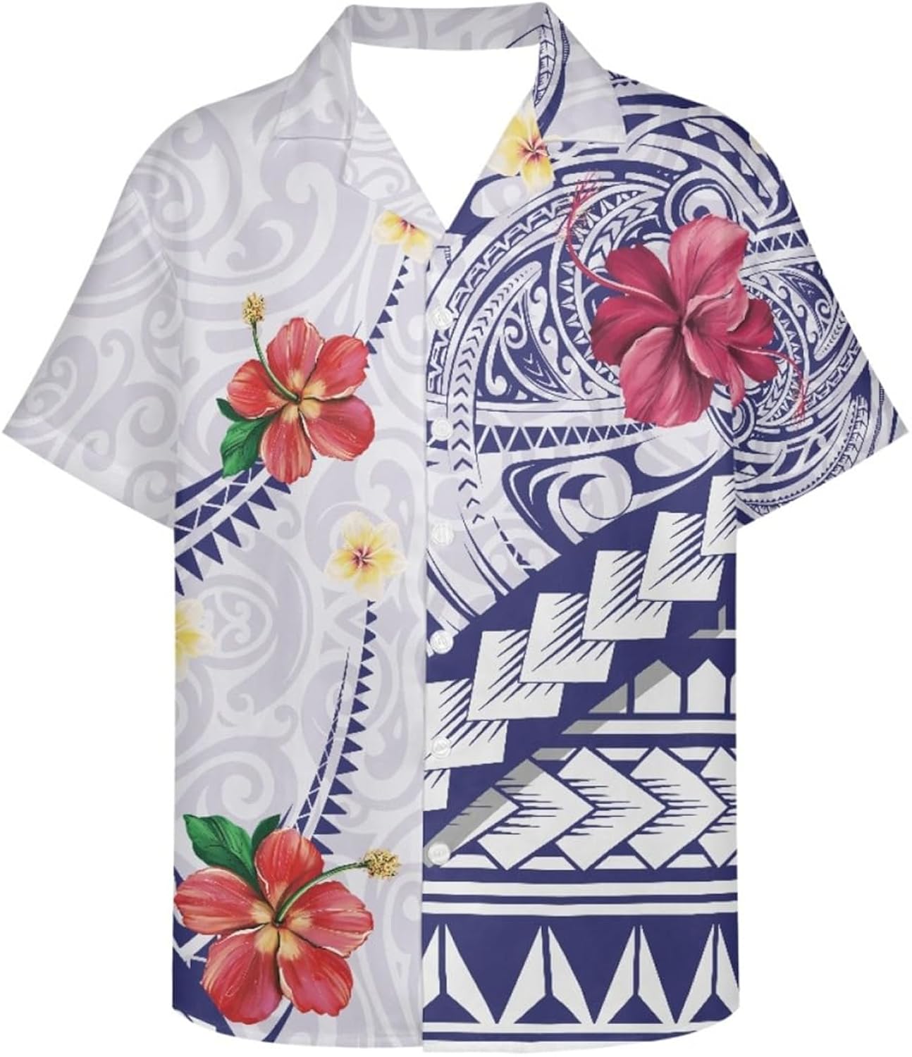 Men's Summer Polynesian Geometric Button Down Short Sleeve Hawaiian Shirt