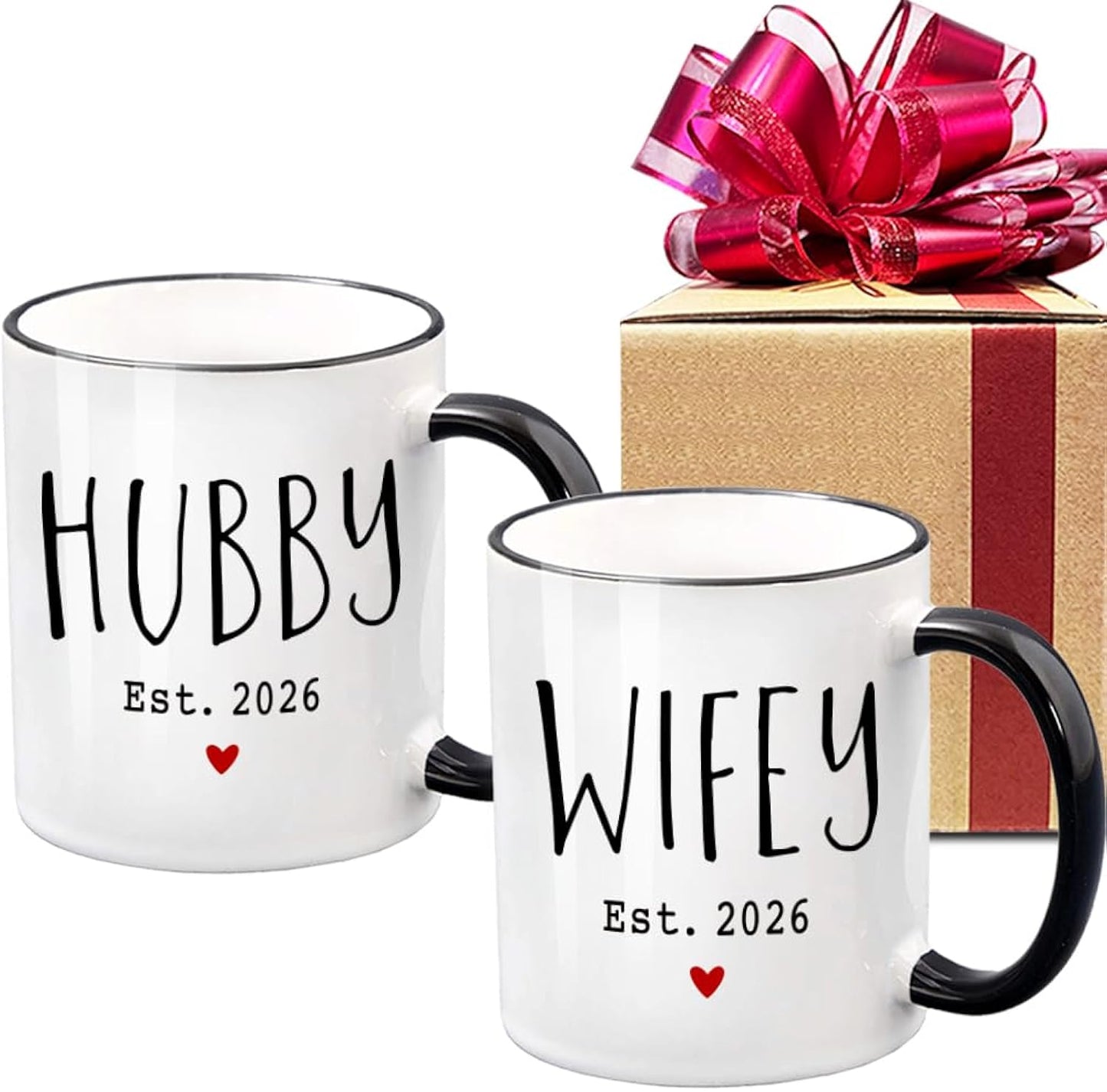 Dnuiyses EST 2026 Hubby Wifey Mugs Set Wedding Gift for Couples, Promoted to Be Hubby Wifey Wedding Gift, Couples Birthday Coffee Mug, Wedding Gifts for Newlywed