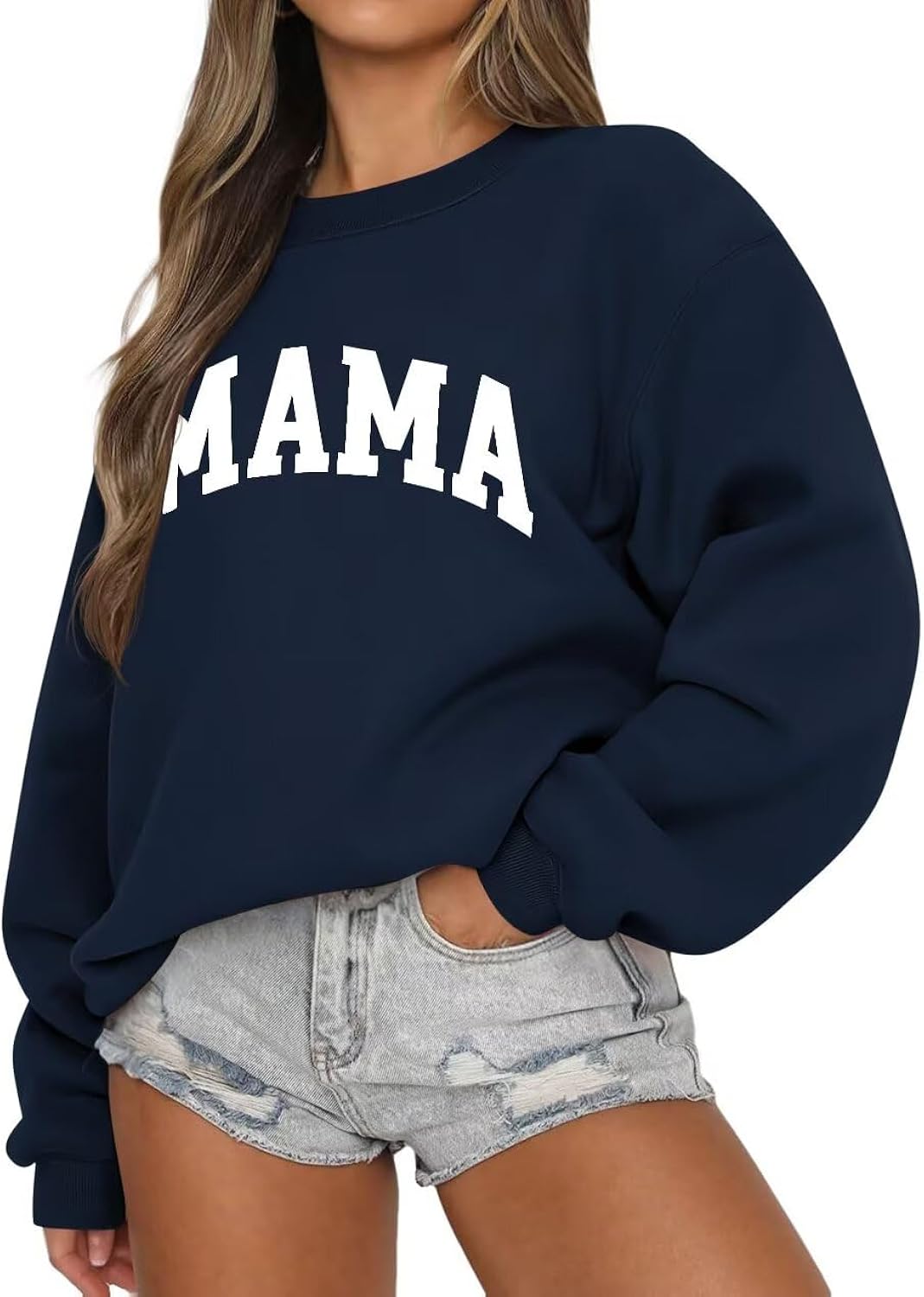 Women Long Sleeve Mama Sweatshirts Oversized Crewneck Pullover Hoodies Casual Knit Graphic Mom Tops Sweater