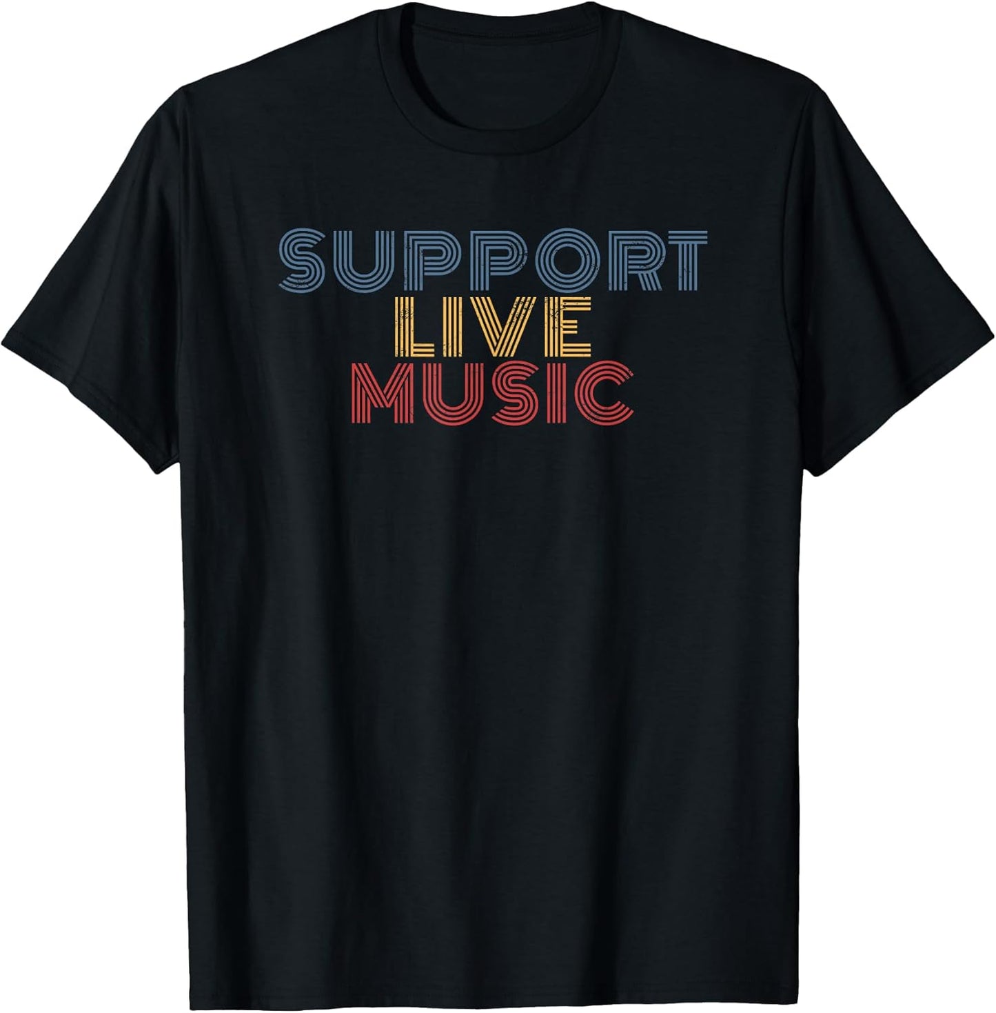 Support Live Music retro rainbow band concert T-Shirt