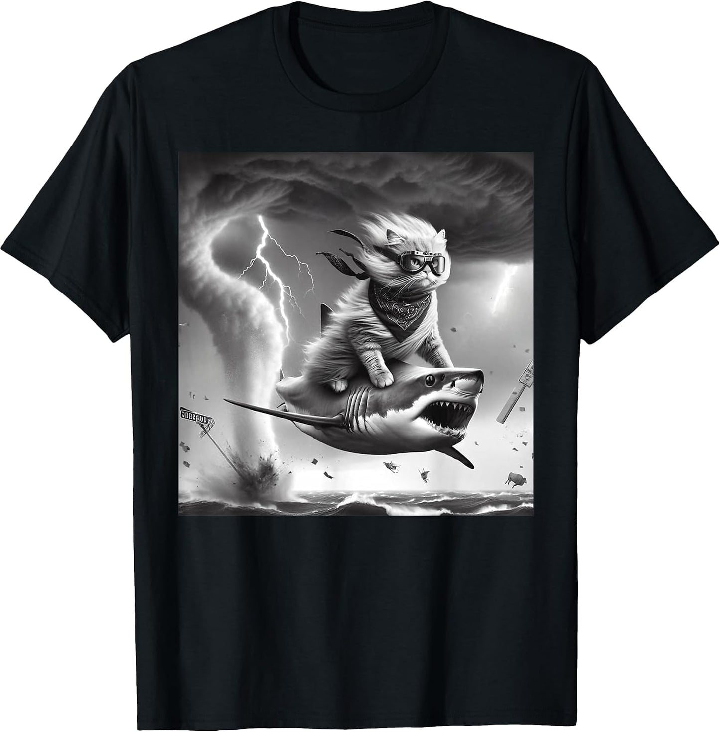 Cute Cat Rides Shark Designs