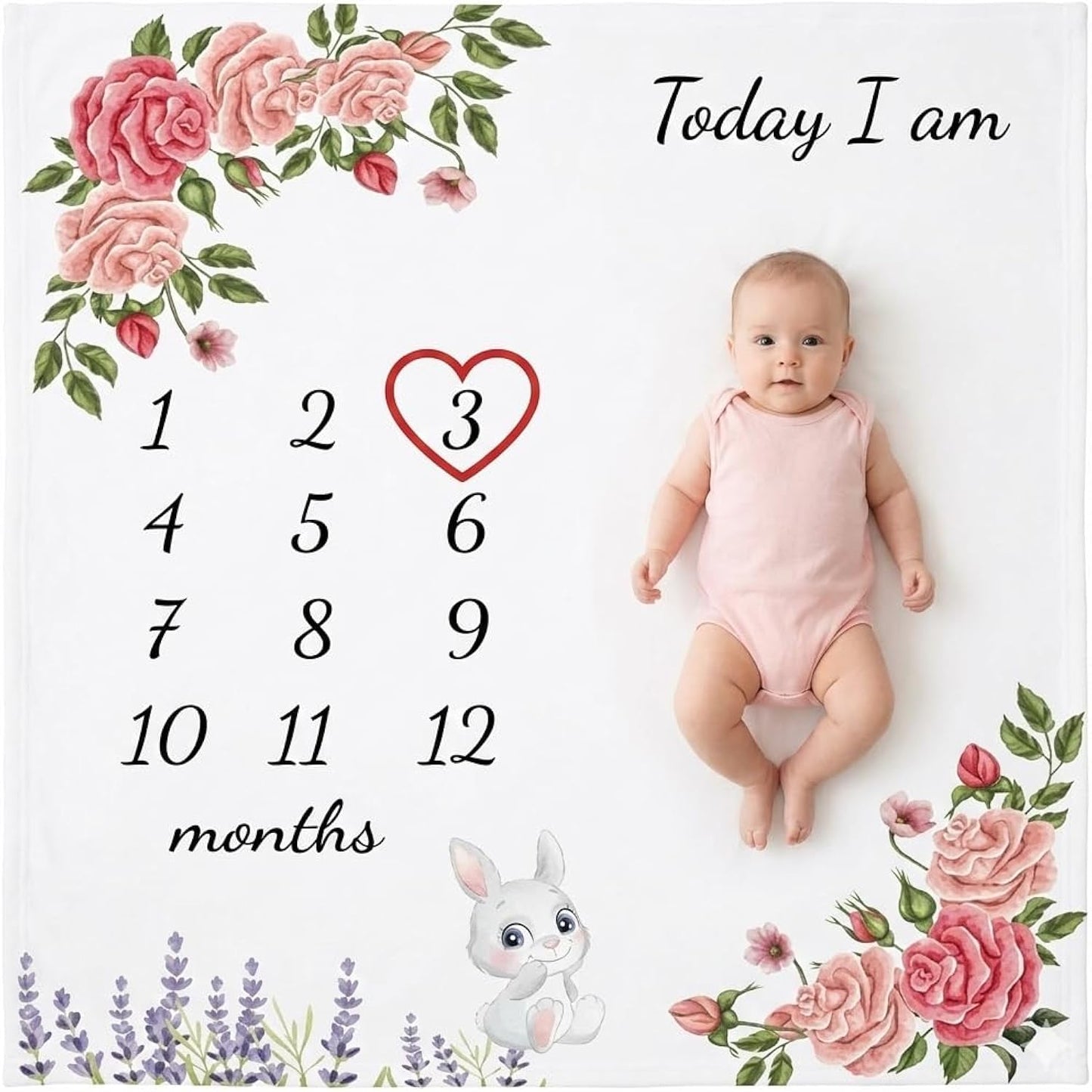 vmaisi Baby Milestone Blanket Gifts for Girl - Newborn Monthly Year Infant Growth Blankets Nursery Swaddling Blankets (Flowers, Single Printed)