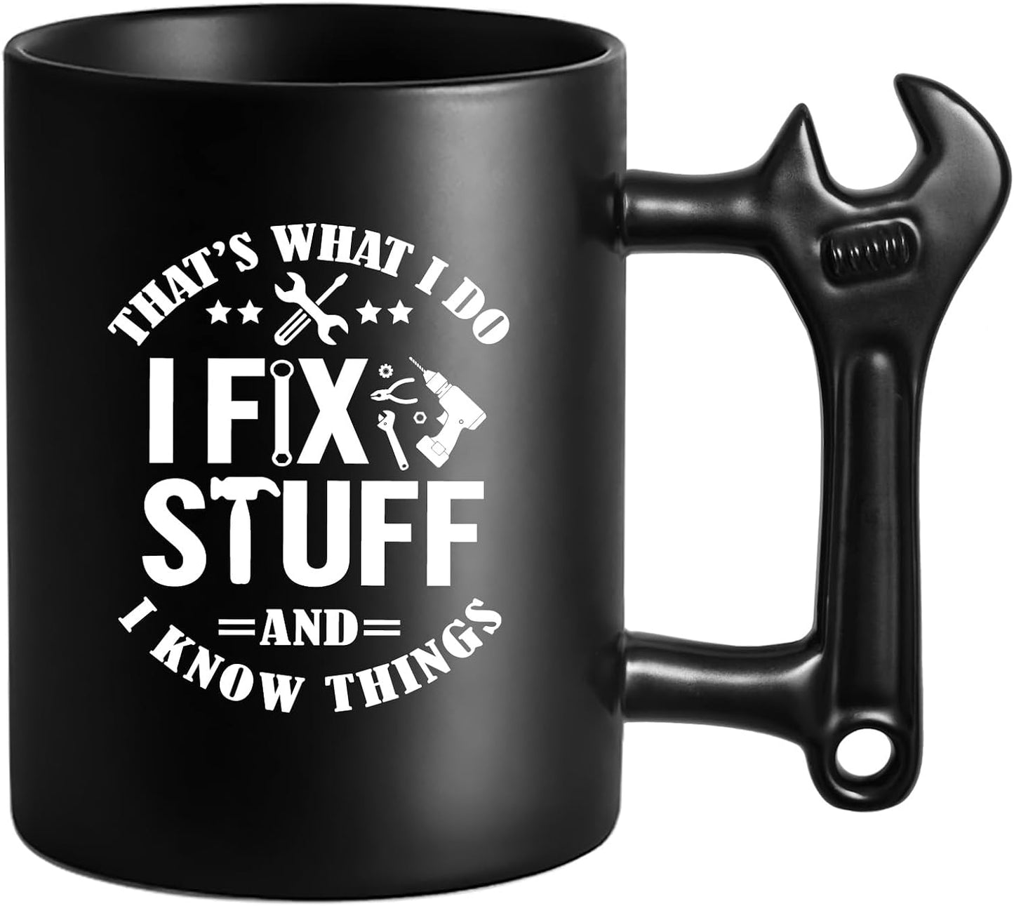 LOZACHE Funny Dad Coffee Mug with Wrench Handle – “That’s What I Do, I Fix Stuff” Mug for Men, Unique Father’s Day Birthday Gift for Dad Grandpa Husband Mechanic