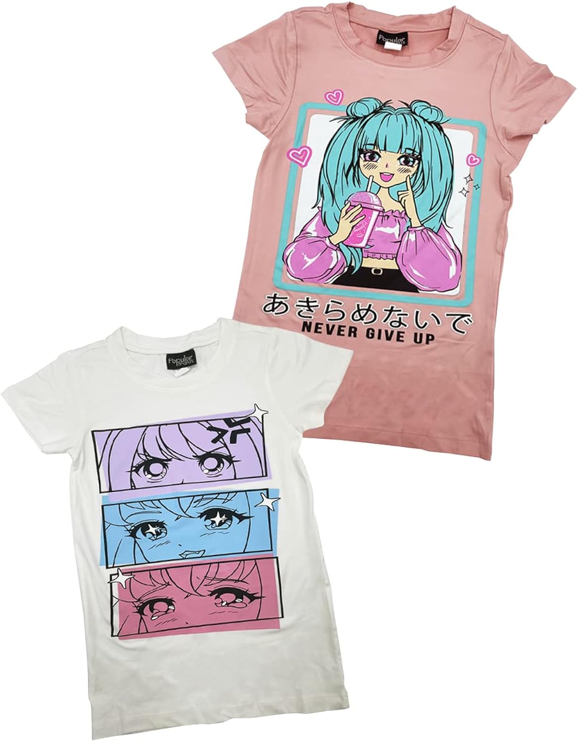 Girls 2-Pack Anime Japanese Art Print Super Soft Short Sleeve T-Shirts Cute Design| Sizes 7-16