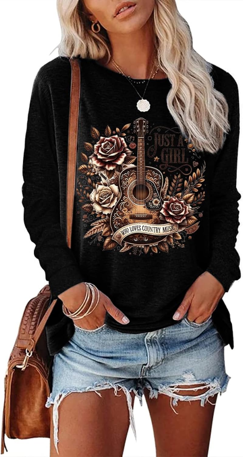 Women Nashville Shirts Vintage Rock Country Music T Shirt Long Sleeve Vacation Loose Fitting Tops