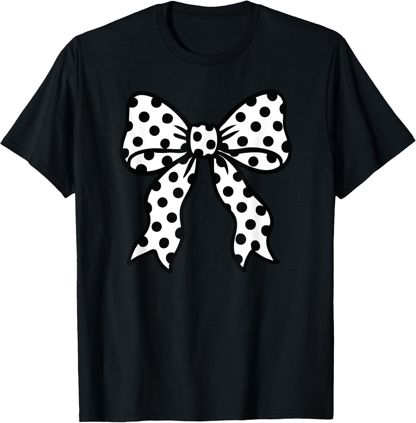 Coquette Polka Dot Bow Black and White Aesthetic T-Shirt