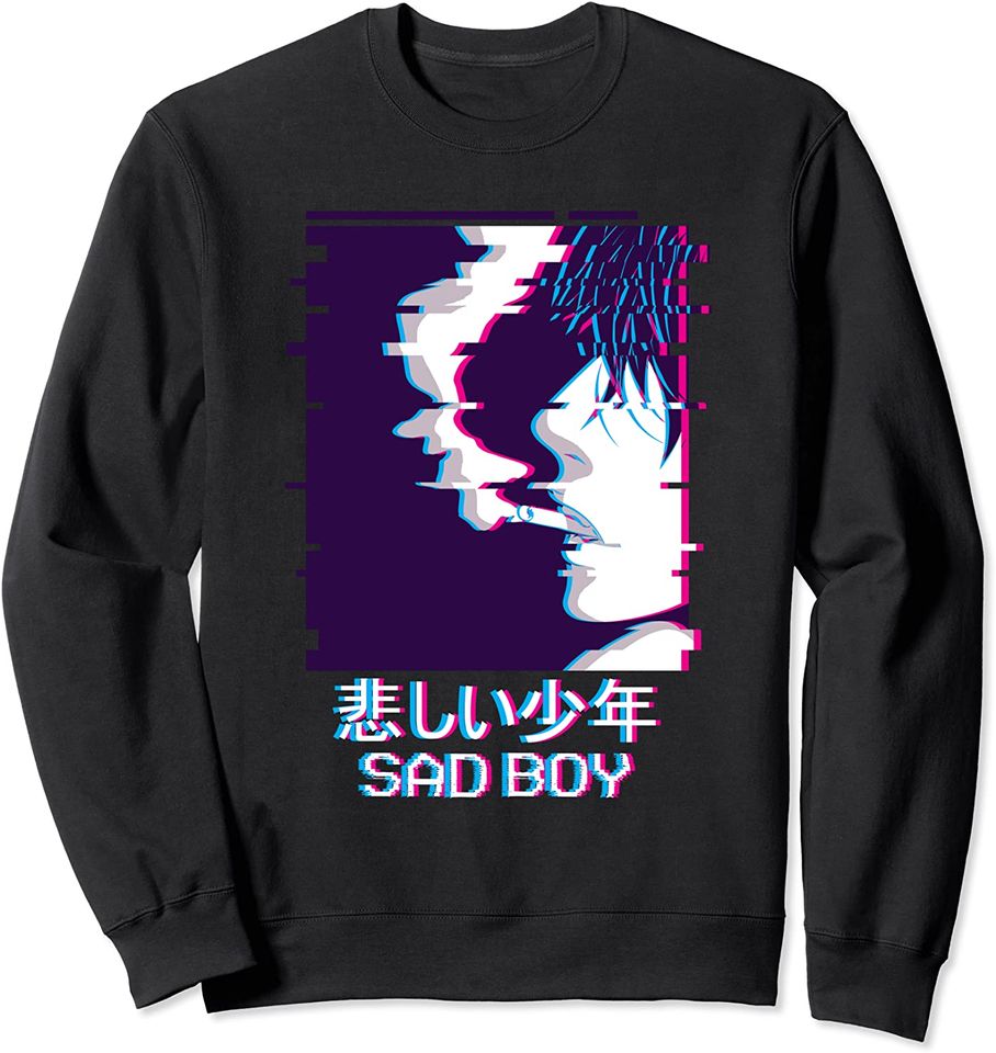 Sad Boy Anime Sweatshirt Japanese Vaporwave Aesthetic Sad Anime Boy Lofi Harajuku