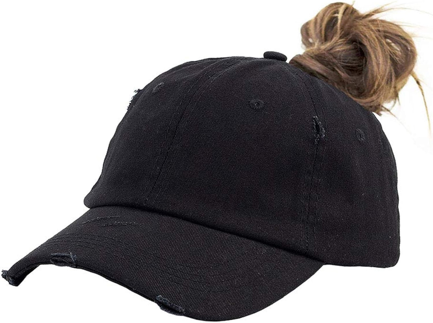 Ponytail Baseball Hat Distressed Retro Washed Womens Twill