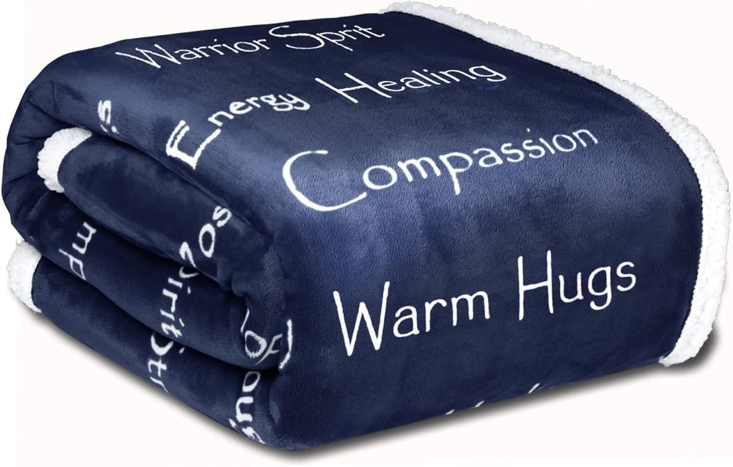 Compassion Blanket (Brand)- Strength Courage Super Soft Warm Hugs, Get Well Gift Blanket Plush Healing Thoughts Positive Energy Love & Hope (Blue, 50 x 65 Sherpa)