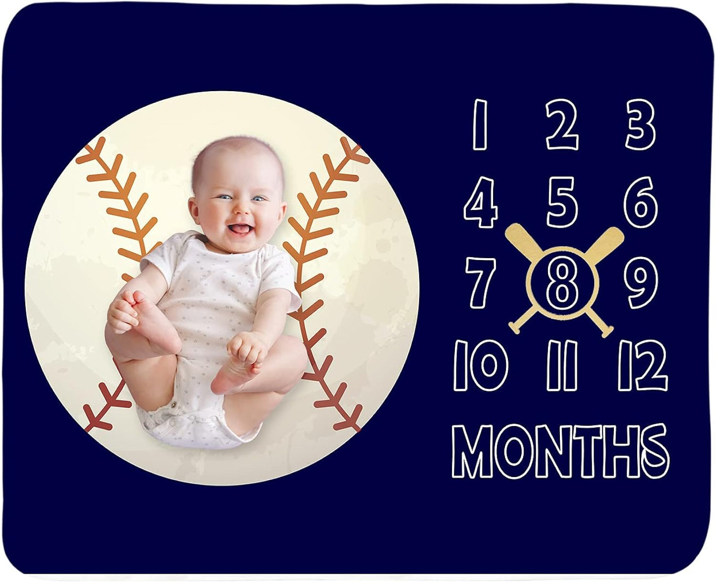 Tebaby Baby Monthly Milestone Blanket Boy - Newborn Month Blanket Unisex Neutral Personalized Shower Gift Baseball Sports Nursery Decor Photography Background Prop with Frame Large 51''x40''