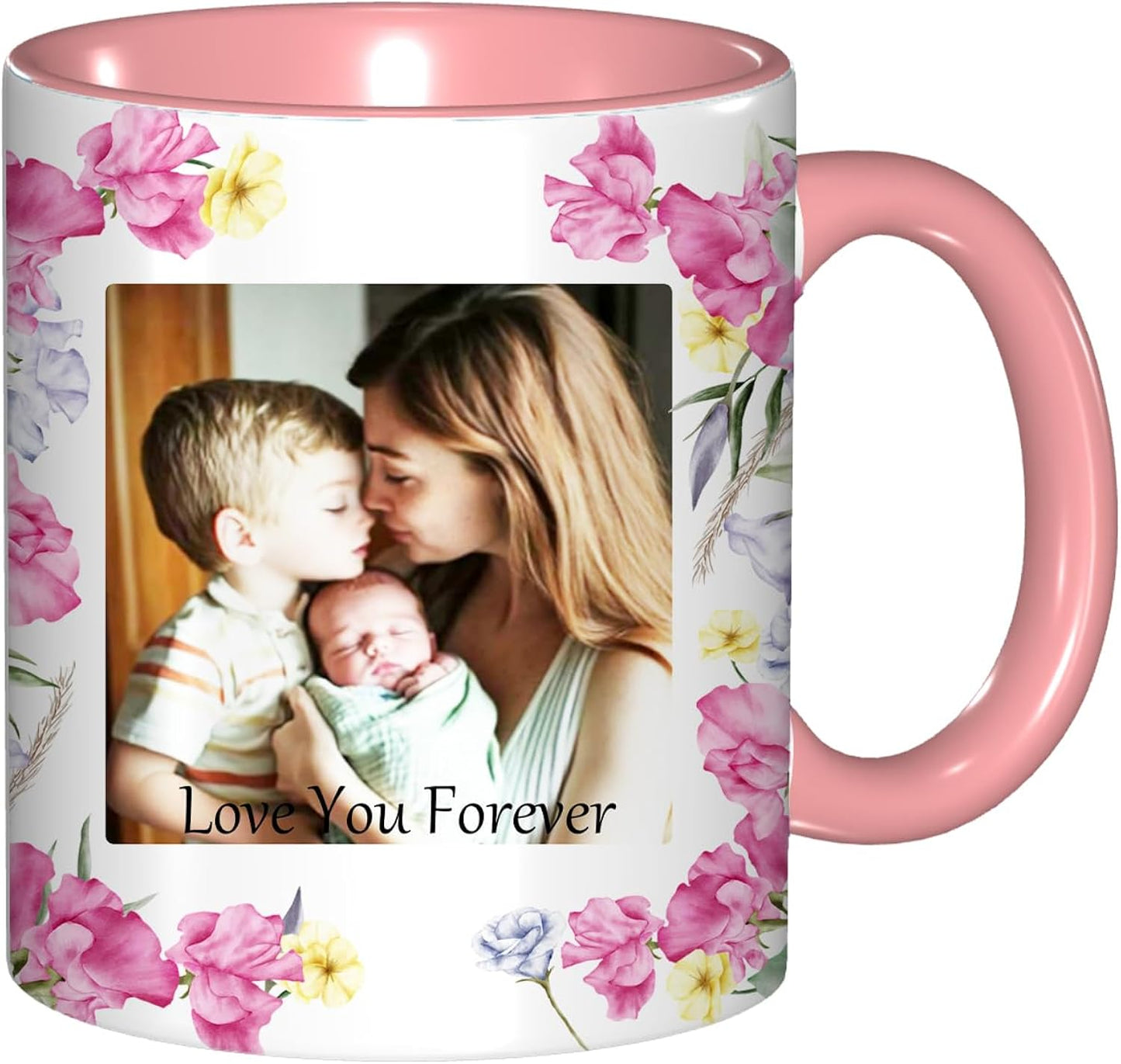 Personalized Mug, Custom Mothers Day Mug 11OZ with Double Printing 2 Photos, Tazas Personalizadas Funny Gifts for Mom Wife Grandma, Custom Mug For Women Friend Mother's Day Birthday Gifts (Pink)