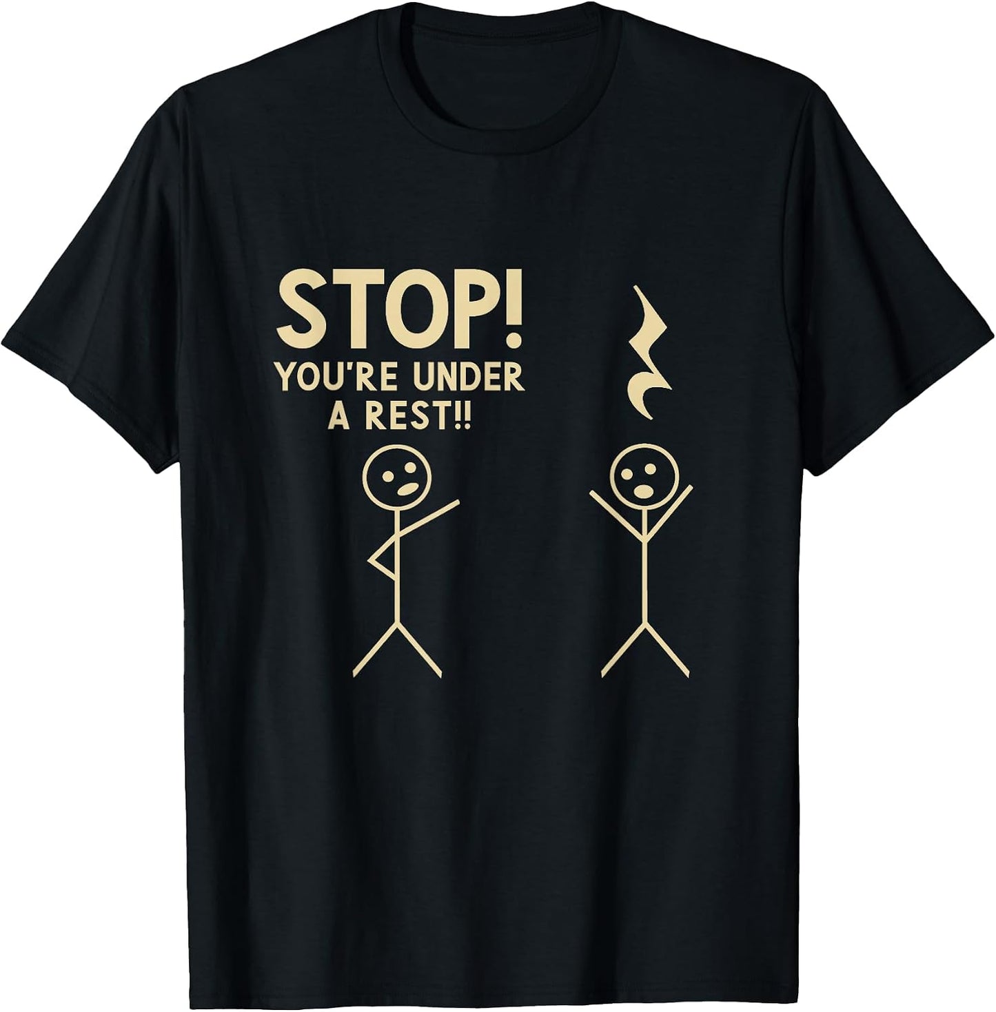 StrikeAChordClothing Co. Stop You're Under Arrest Funny Music Notation Theory Joke Unisex T-Shirt - Black, Small