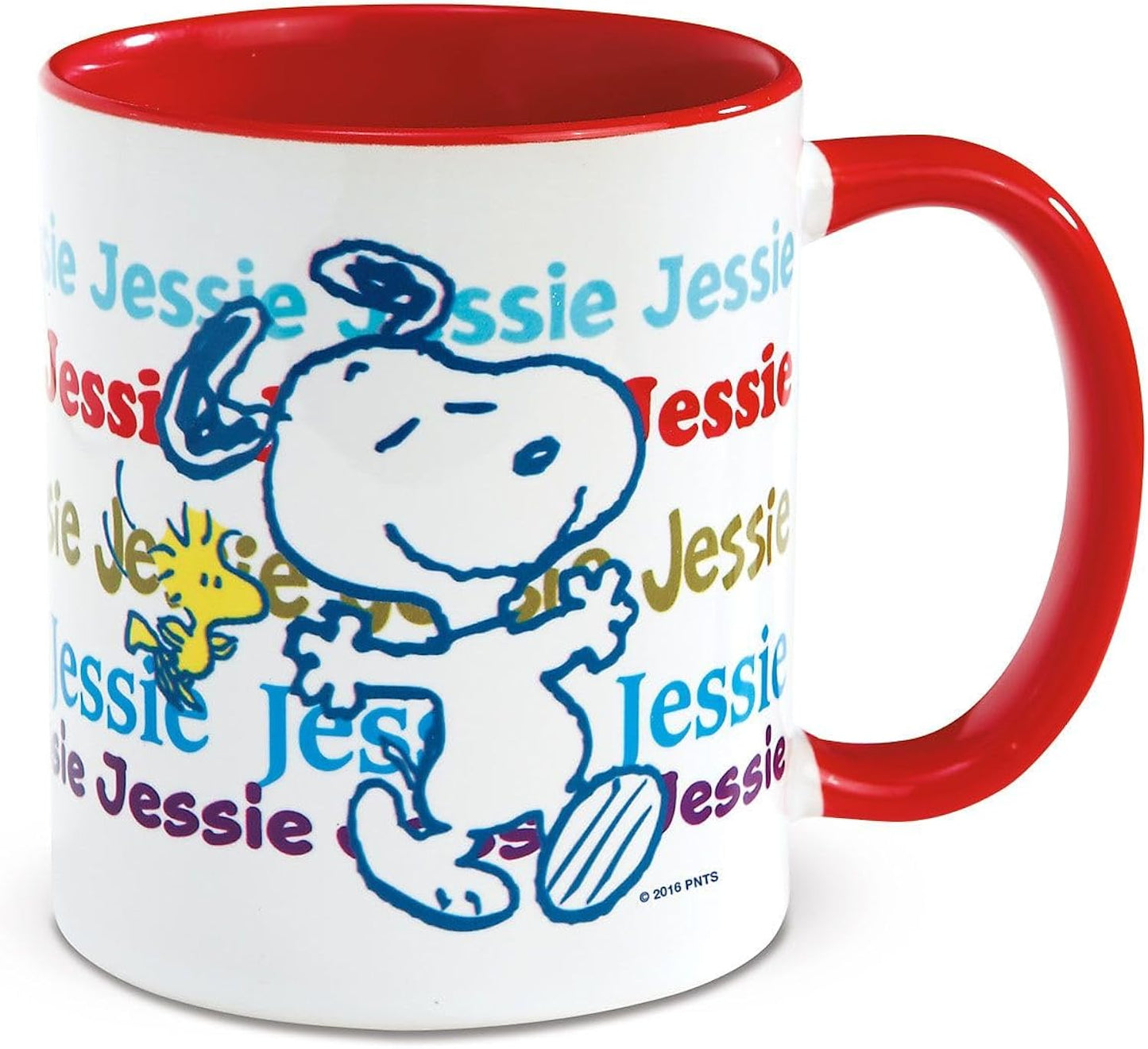 Current PEANUTS Woodstock Personalized Ceramic Mug - 11 Oz Microwave Safe Coffee Cup, Cute Character Mugs With Red Handles, Add a Name, Customizable Gifts