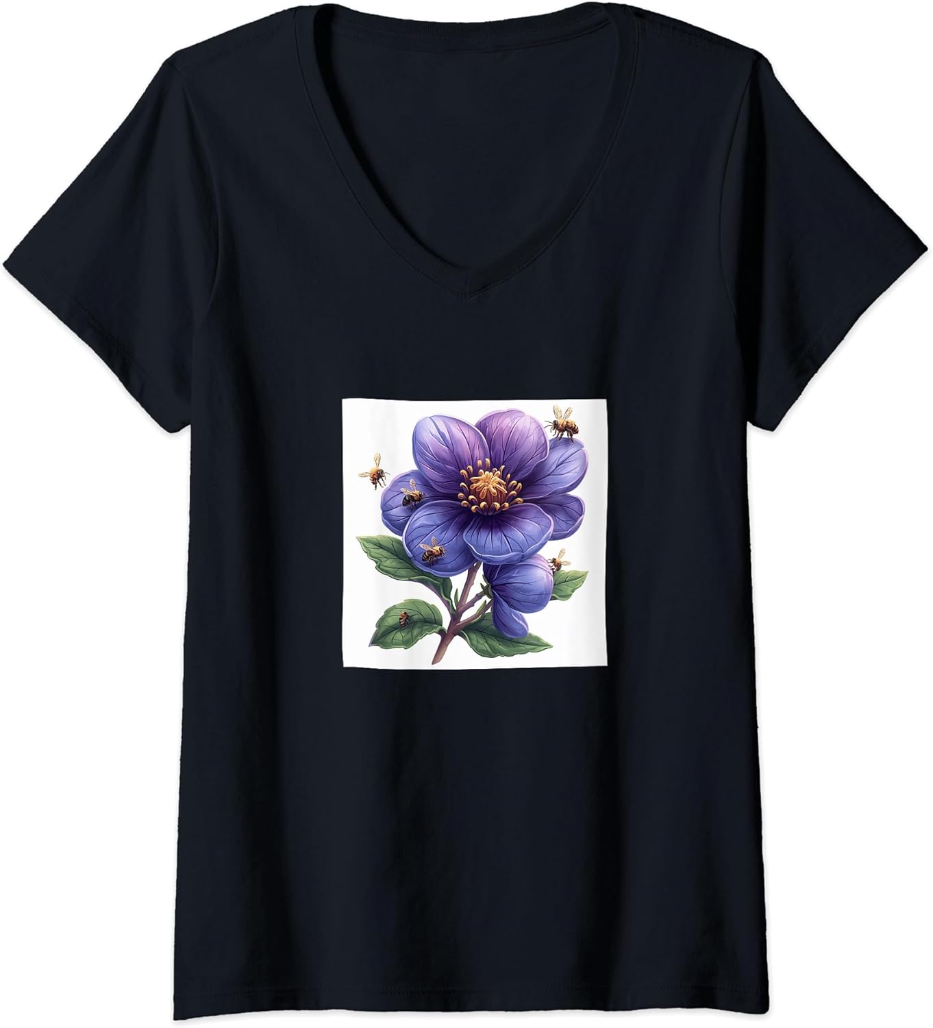 Violet Flower Blooming With Bees Around Merch